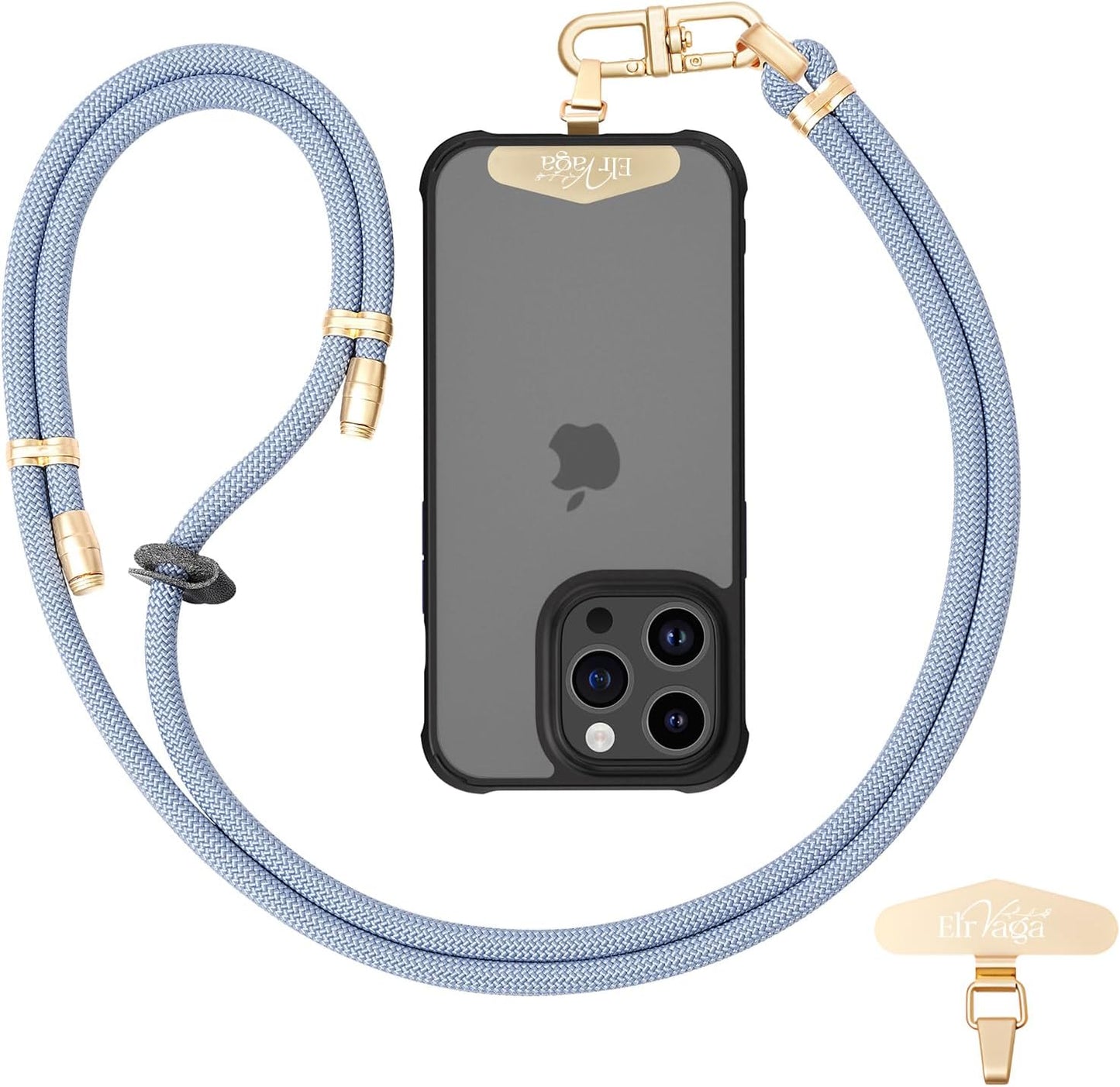 Adjustable Anti-Theft Phone Lanyard - 8mm Mountain Climbing Rope Neck & Crossbody Strap with Secure Locking Metal Clip - Rugged Outdoor Design for Smartphones (Fog Blue)