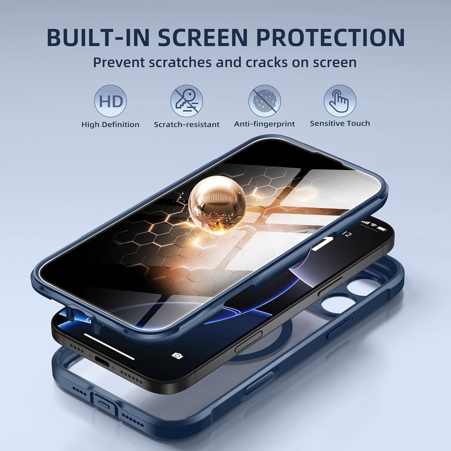 BERFY Magnetic for iPhone 16 Pro Case, Compatible with MagSafe, Built-in Privacy Screen Protector and Upgraded Camera Protection, Anti-Spy Full Body Shockproof Phone Case for 16 Pro 6.3", Blue