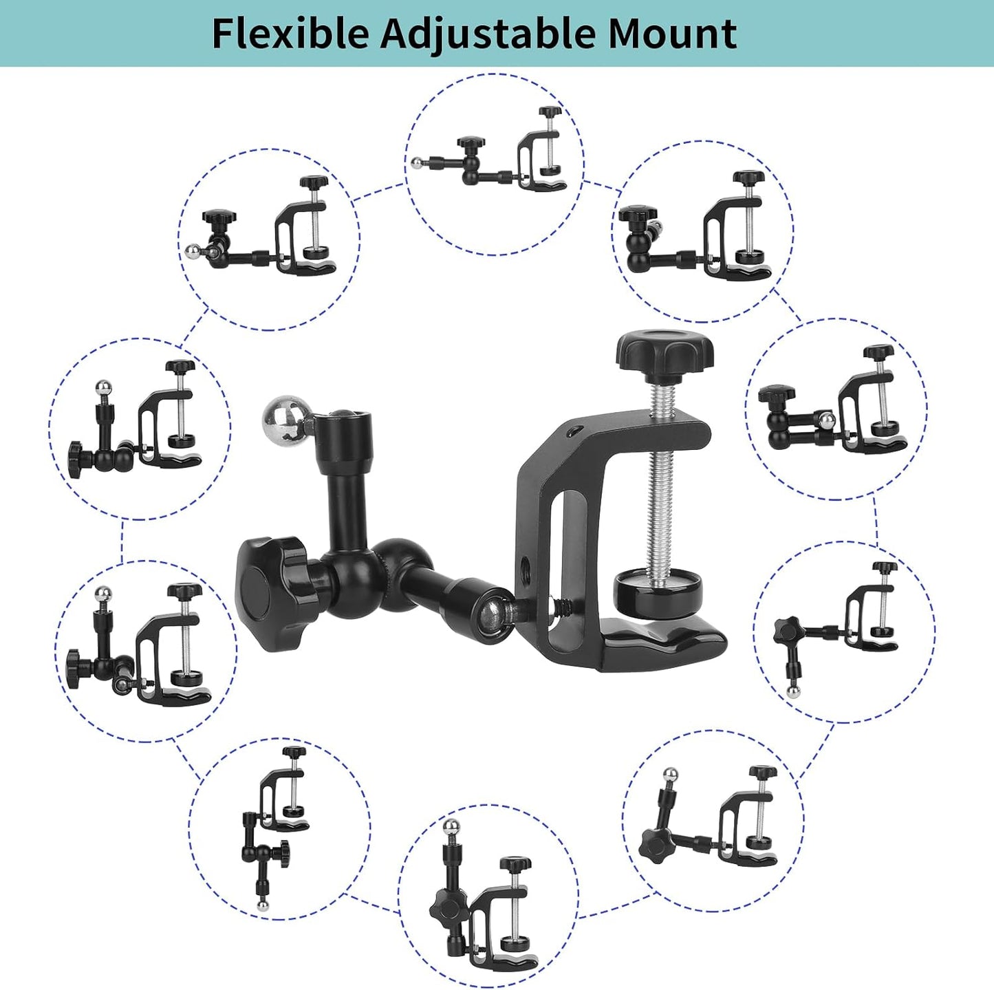 iPhone Mount for Desk/Table/Rod/Kitchen Cabinet,360°Adjustable Aluminum Alloy Phone Stand,Clip Holder Compatible with 3.5~7.5" iPhone/Nexus/HTC/Huawei/Smartphone