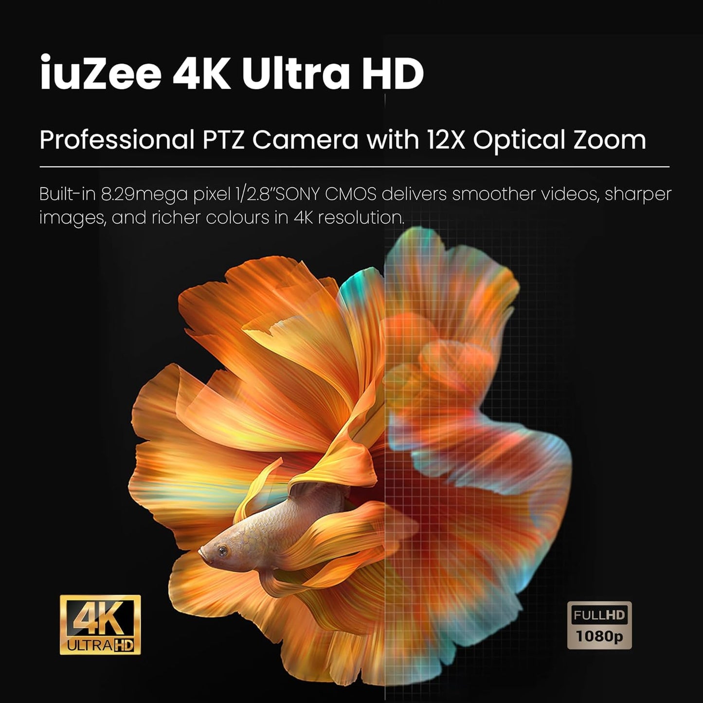 PTZ Camera 4K Conference Room Camera USB3.0/HDMI Live Streaming 12X Optical Zoom Wide Angle for Video Conferencing Church Services Education Medical Work with Zoom Webex OBS YouTube Facebook