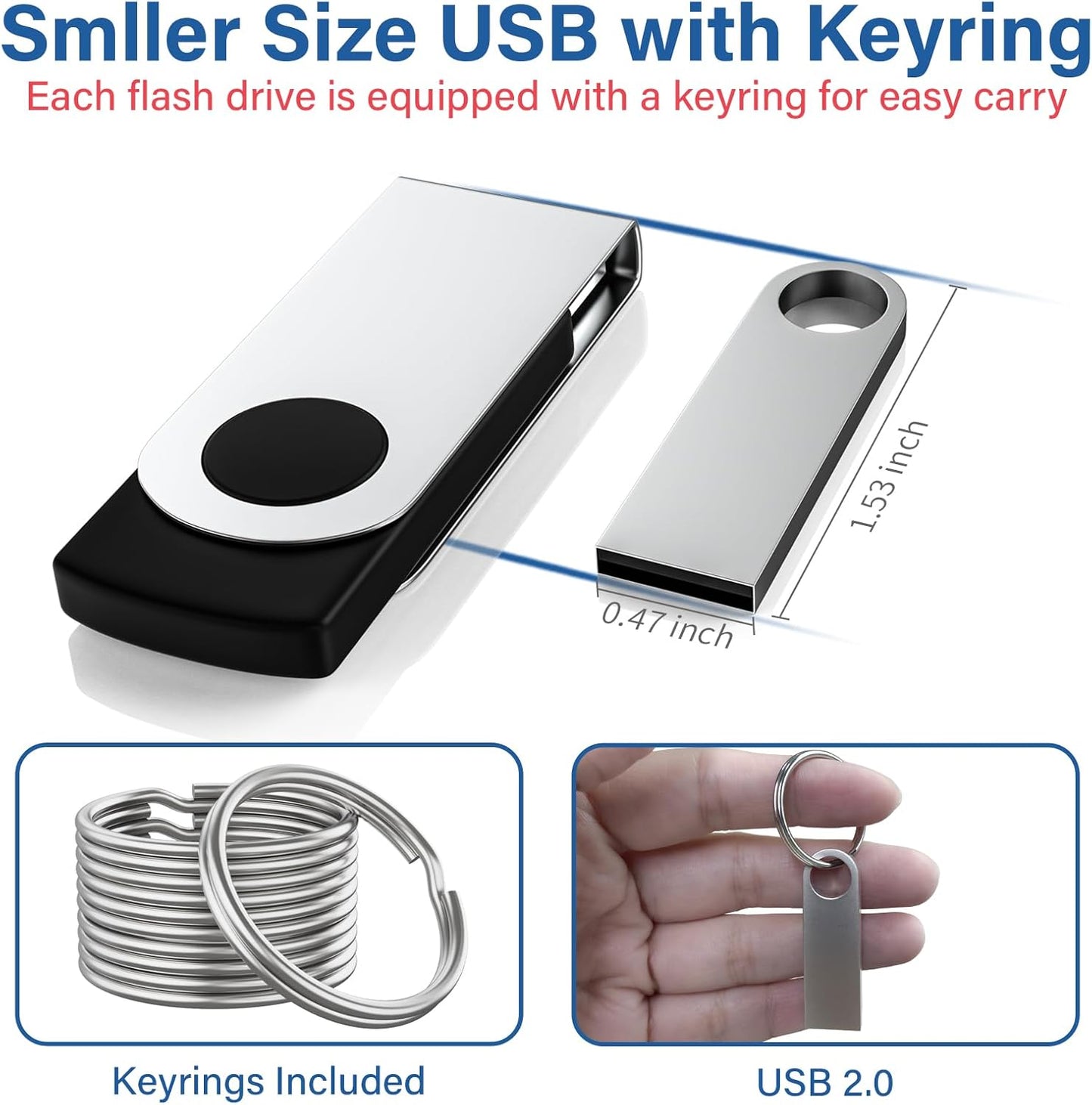 20 Pack 8GB USB Flash Drive with Keychains, Wooolken Sleek Metal USB 2.0 Thumb Drives Memory Stick for PC Laptop Computer(Sliver)
