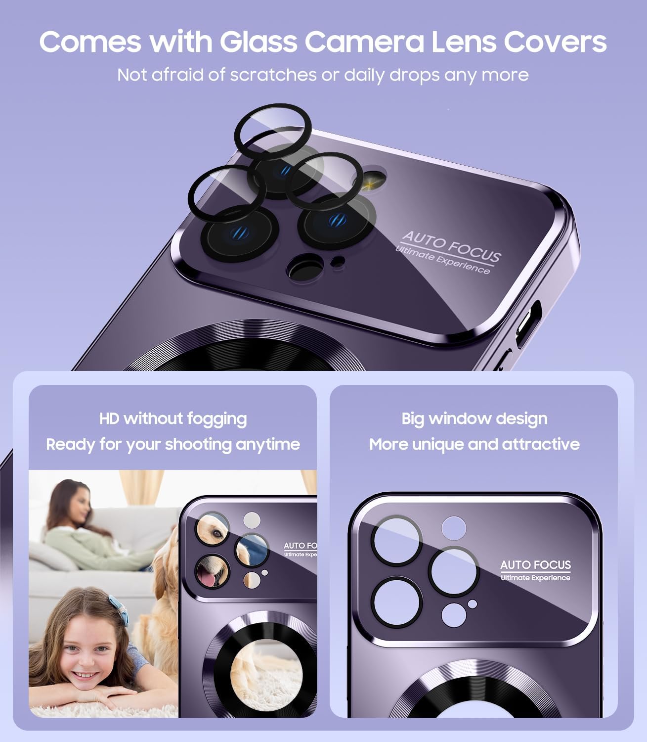 Magnetic for iPhone 13 Pro Case, Built-in Camera Lens Protector, Compatible with MagSafe, Logo View, Military Grade Protective Phone Cover, Purple