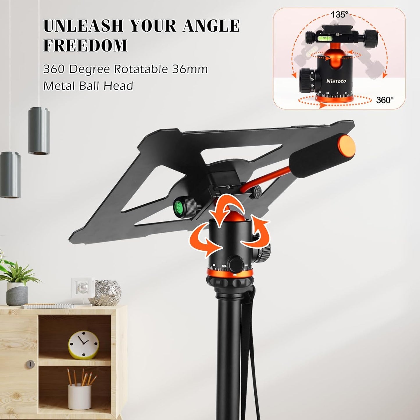 Camera Tripods & Projector Stand, 2 in1 Tripod for Camera with Removable Metal Tray, Heavy Duty Tripod for DSLR. Projector. Sheet Music and Tablet, Extra Metal Spikes and Carry Bag