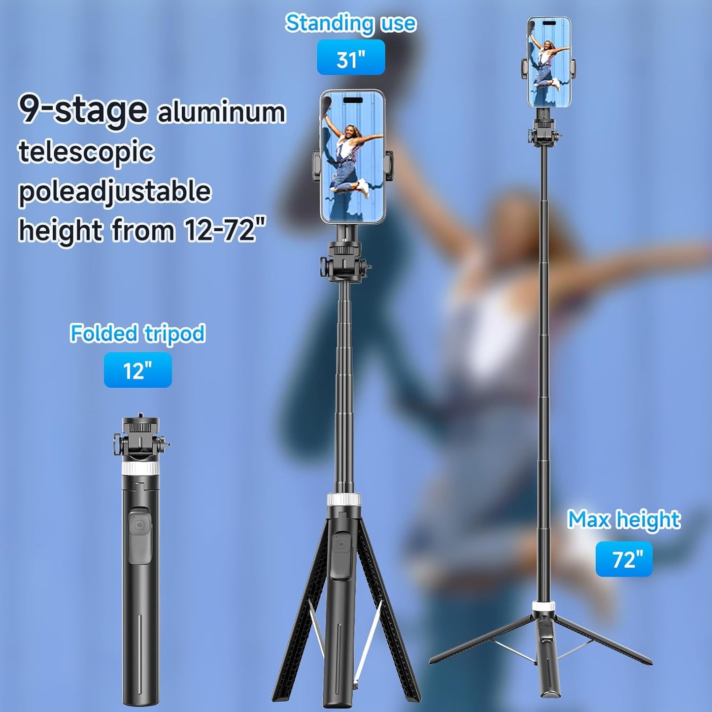 Tripod for iPhone, Selfie Stick for iPhone with Remote, Phone Tripod for Recording, Compatible with All Cell Phone and Camera, X60 (72")"