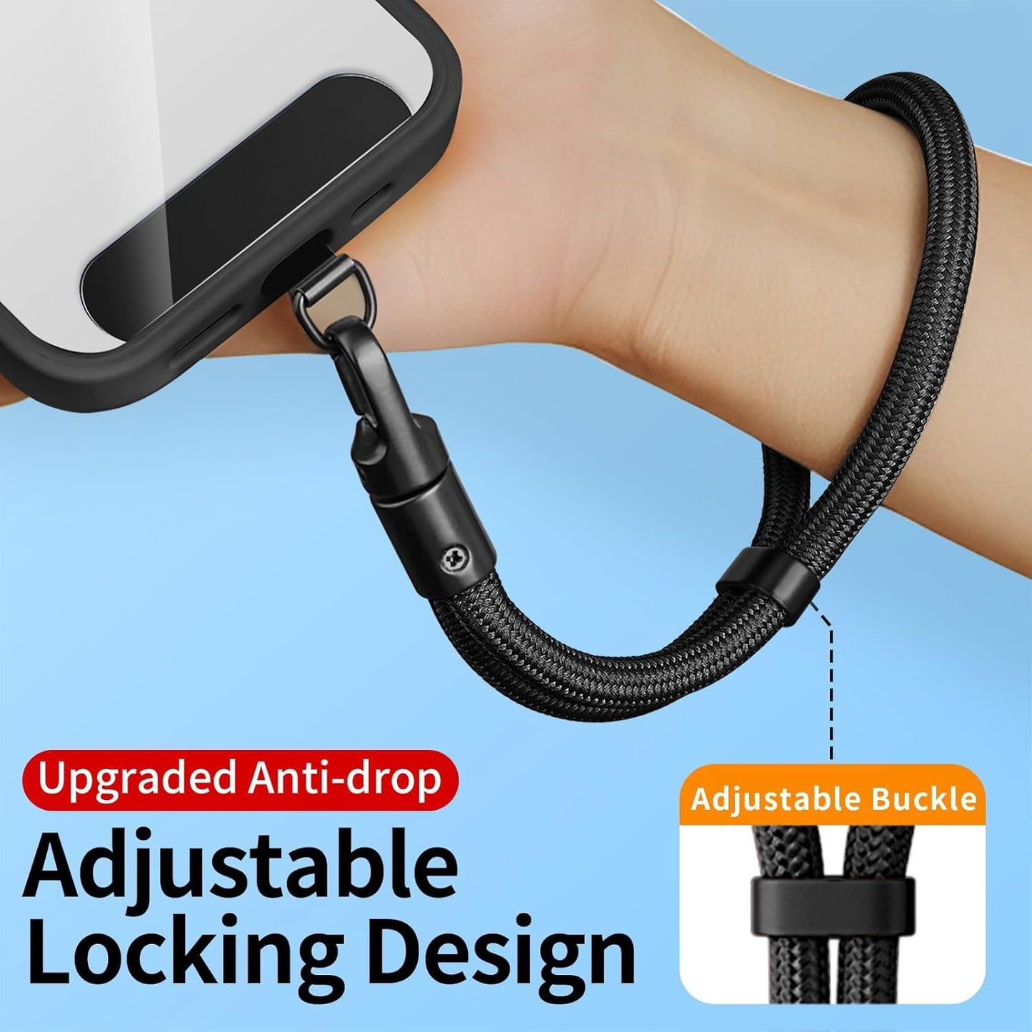 Universal Adjustable Phone Wrist Strap With 2 Metal Tether Tabs，Wristlet & Hand Cell Phone Lanyard for Women and Men