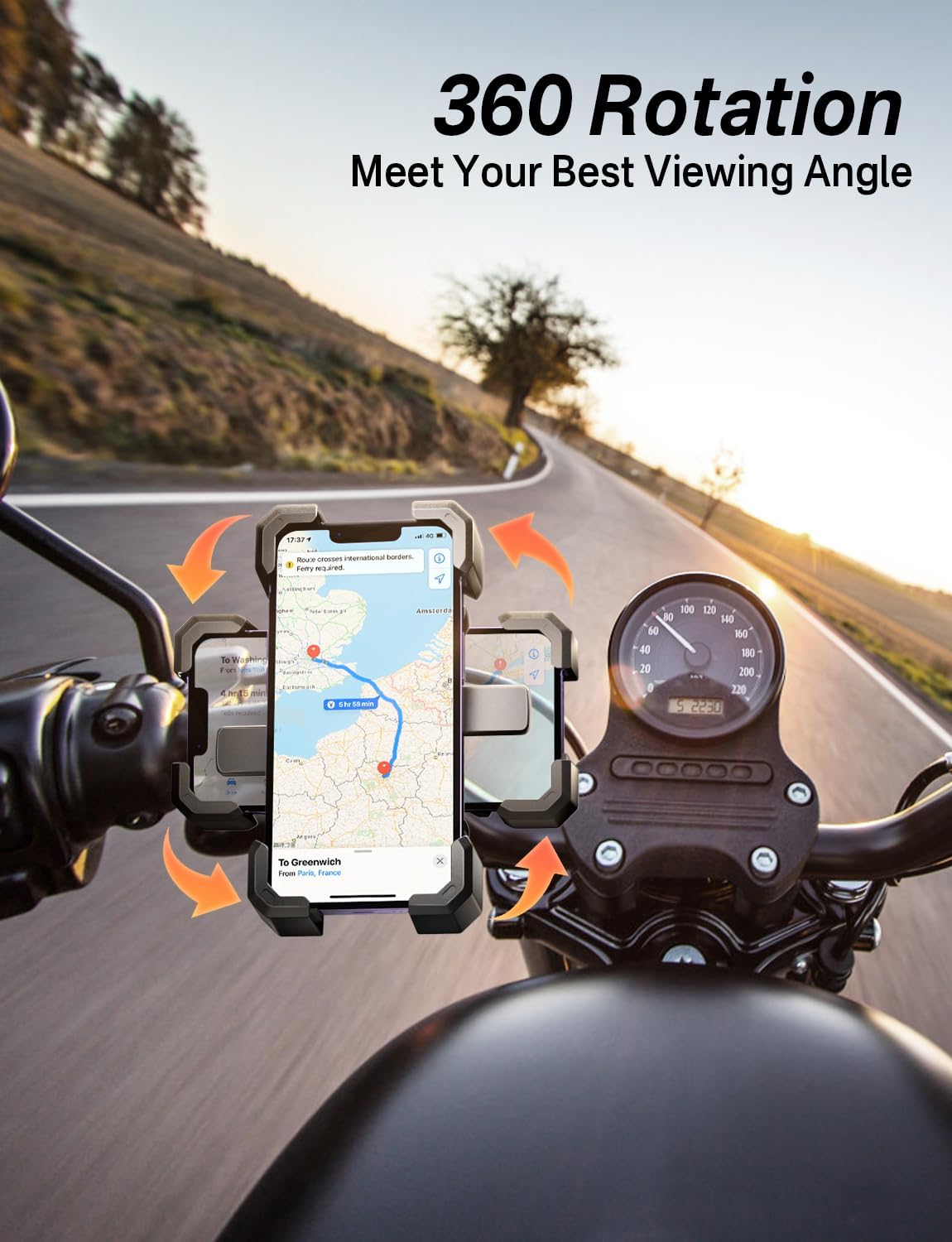 Bike Phone Holder Handlebar,Motorcycle Phone Mount,ATV Cell Phone Clamp,Scooter Phone Clip for iPhone 15 Pro Max14 13 12plus, Samsung S24Ultra S23 and More 4.7" to 7.0"" inch Phone"
