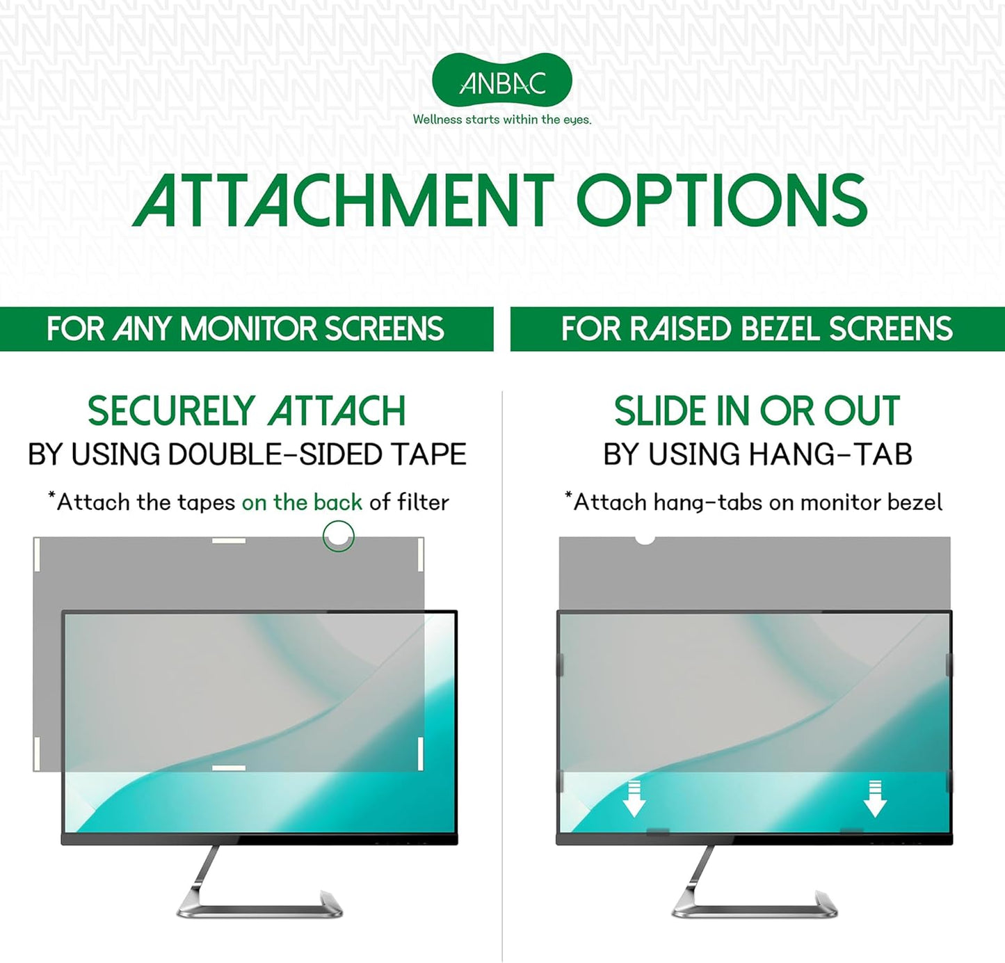 20 Inch Desktop Privacy Screen Shield for 16:9 Wide Monitor - Anti Glare Computer Privacy Screen Cover | Blue Light Blocking Screen Protector | Scratch Resistant UV Filter | Attachment Type