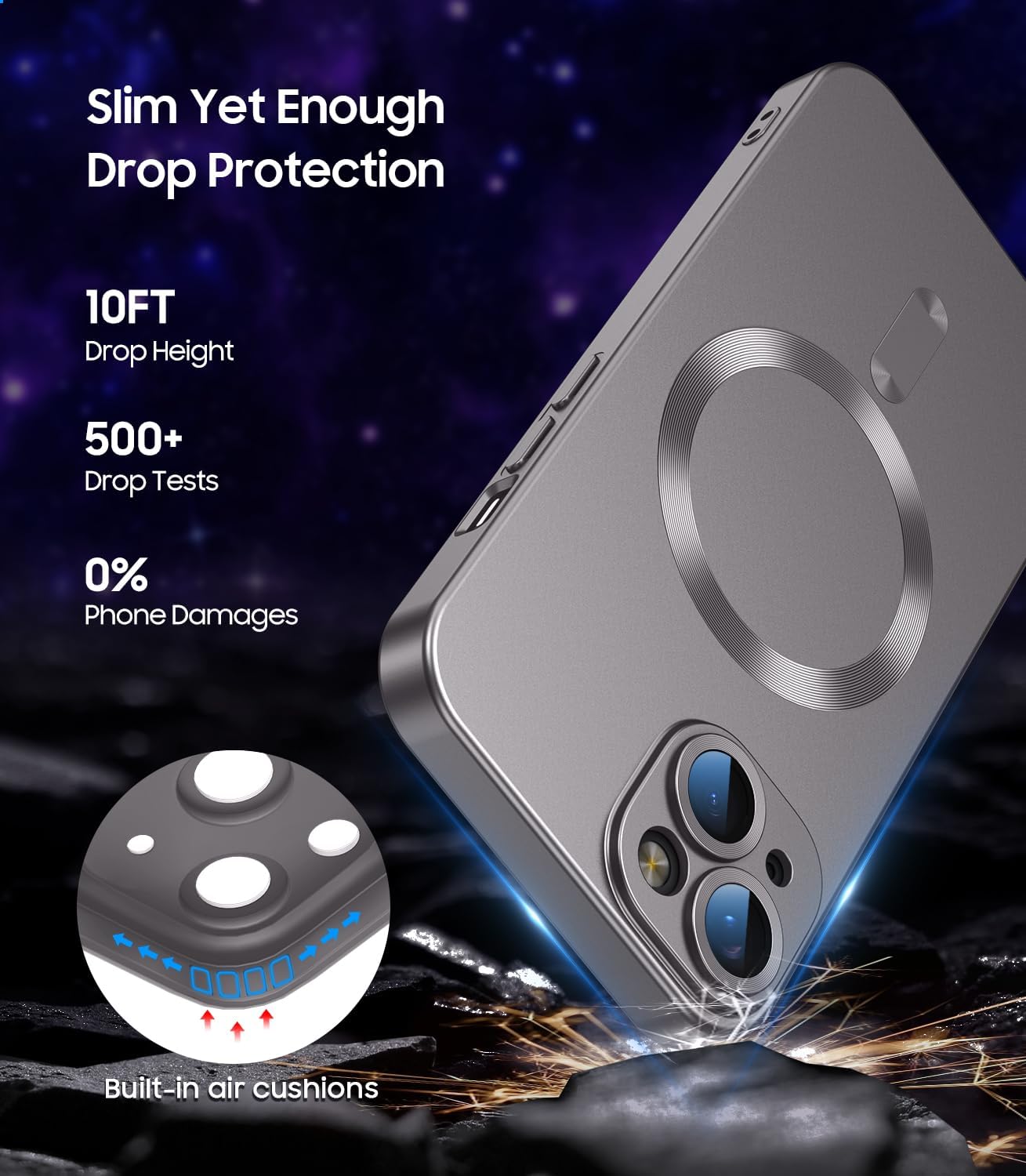 Magnetic for iPhone 15 Case [Compatible with MagSafe][Built-in Camera Lens Protector] Slim Soft Silicone Bumper Shockproof Metallic Shine Phone Case (Gray)