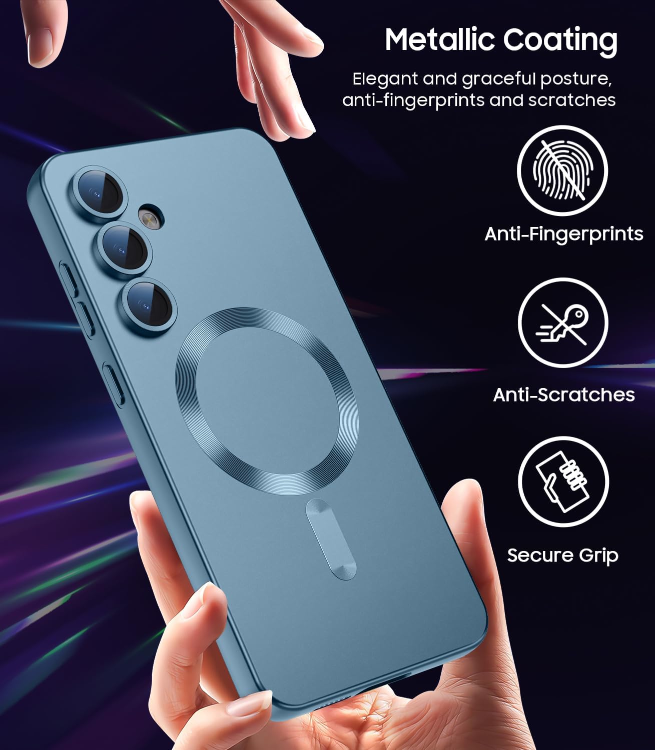Magnetic for Samsung Galaxy S25 Case [Compatible with MagSafe][Built-in Camera Lens Protector] Slim Soft Silicone Bumper Shockproof Metallic Luster Phone Shell (Green)