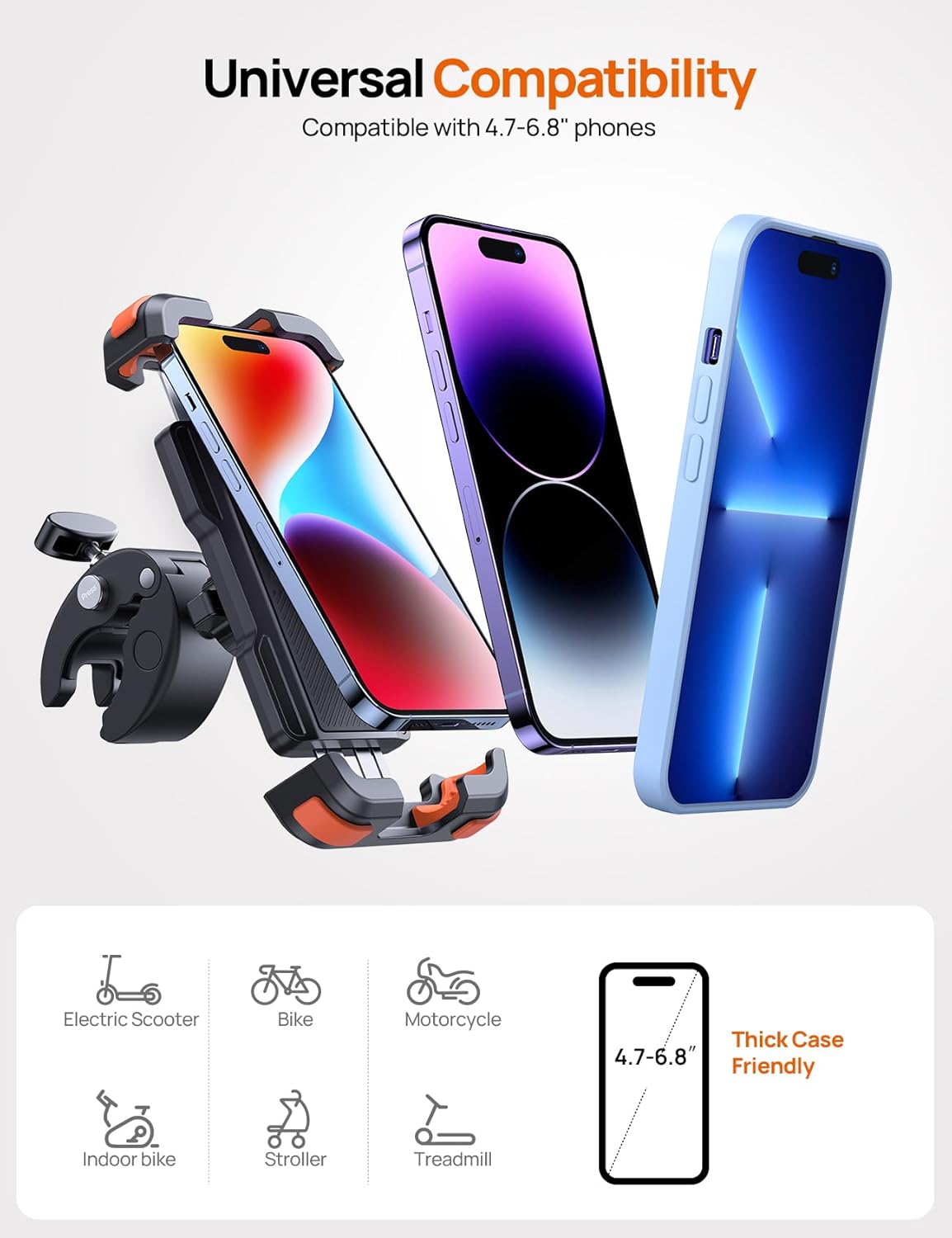 Bike Motorcycle Phone Holder Mount - [2025 Quick Release] Bike Phone Holder Handlebar Clamp, Bicycle Scooter Phone Clip for iPhone 15 14 13 12 11 Pro Max Plus Mini, 4.7-6.8" Smartphone"