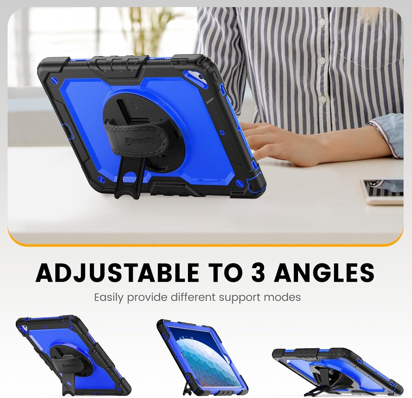 Timecity for iPad Air 3/ Pro 10.5 Inch Case, 360° Rotating Stand, Pencil Holder, Shockproof with Screen Protector & Shoulder Strap - Heavy Duty Protection Case for iPad Air 3rd Gen - Drak Blue