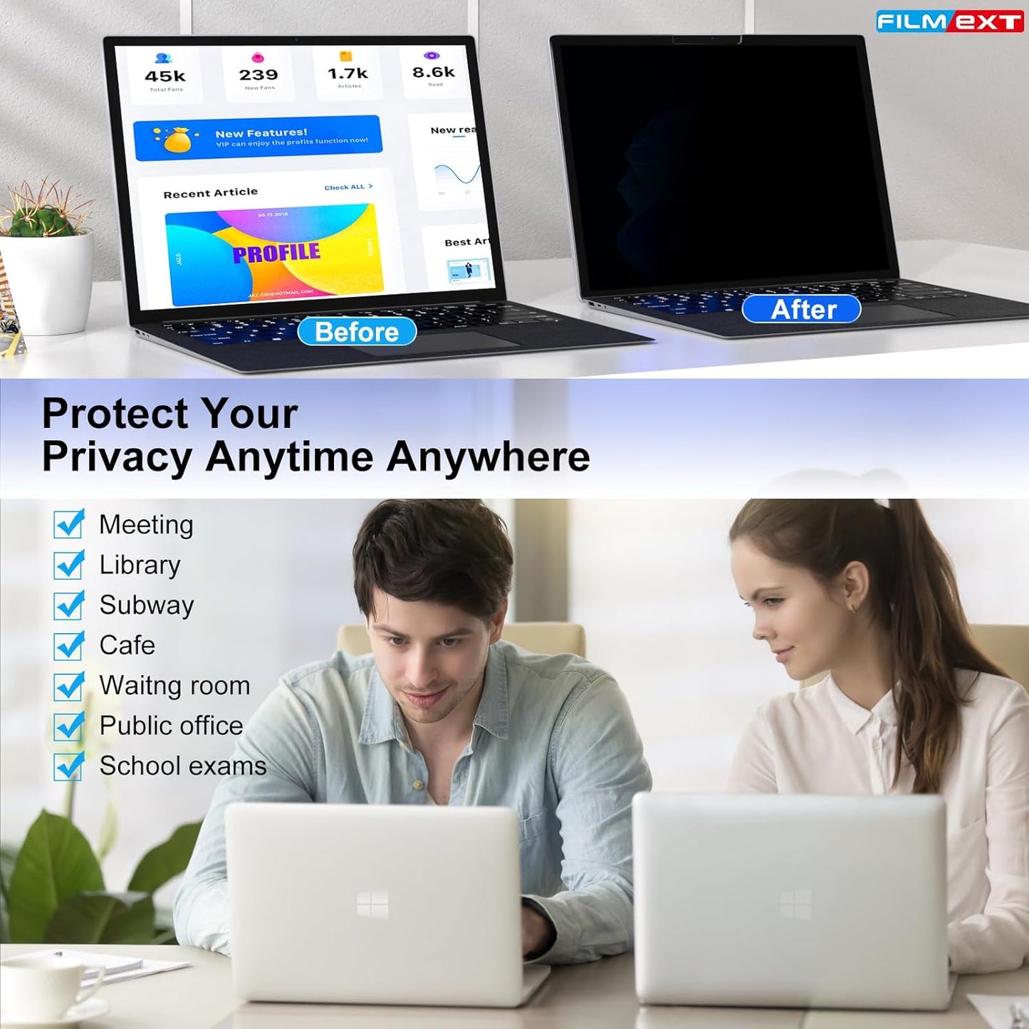 FILMEXT Privacy Screen for Microsoft Surface Laptop 13.8 inch 7th Generation Model 2036/2107, Anti-Spy Filter Anti-Glare (for Surface Laptop 7th 13.8" Privacy Screen Protector 2024)"