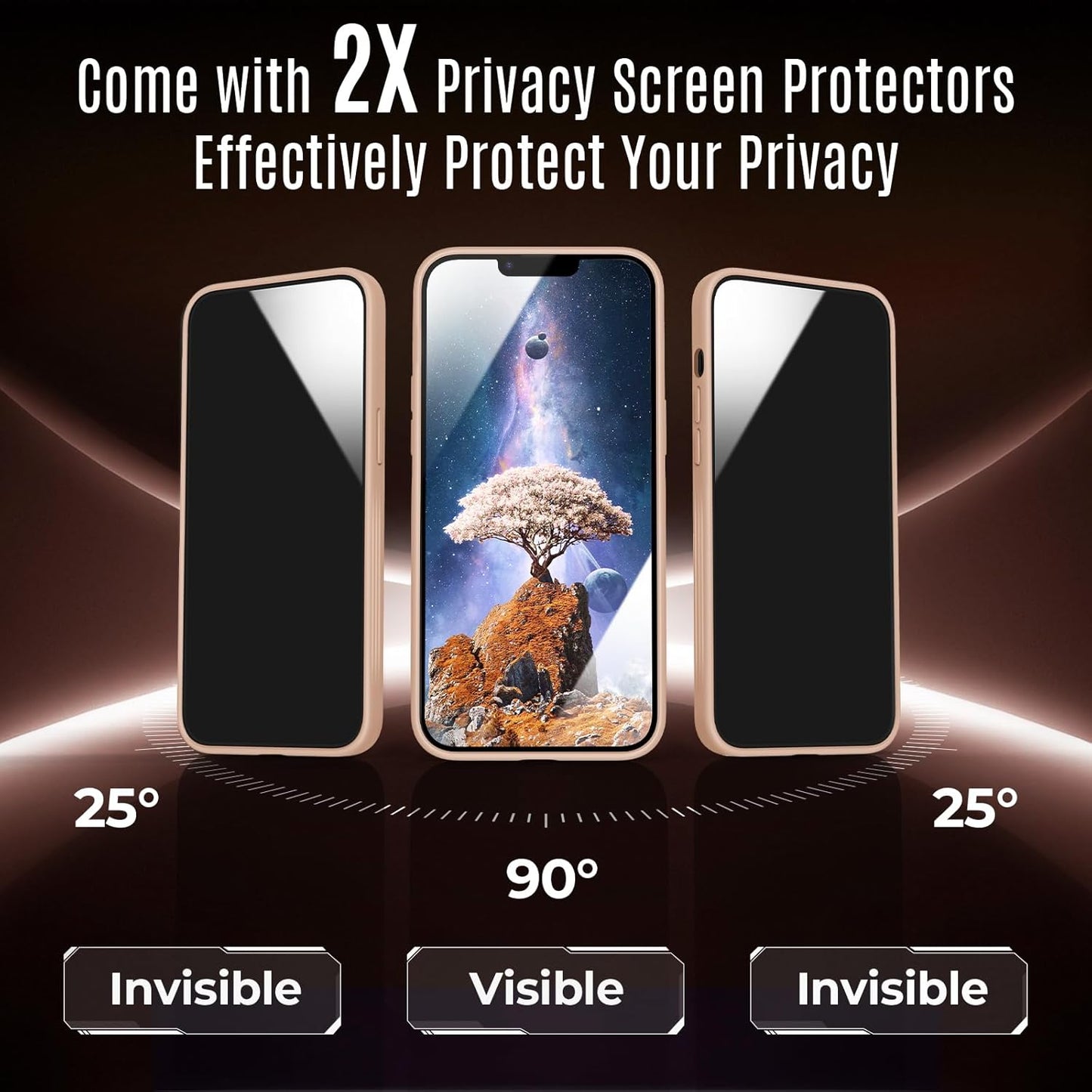 Designed for iPhone 13 Case, Compatible with MagSafe, with Privacy Screen Protectors X2, [Camera Protection] [15FT Military Drop Protection] Shockproof Phone Case, 6.1", Light Brown