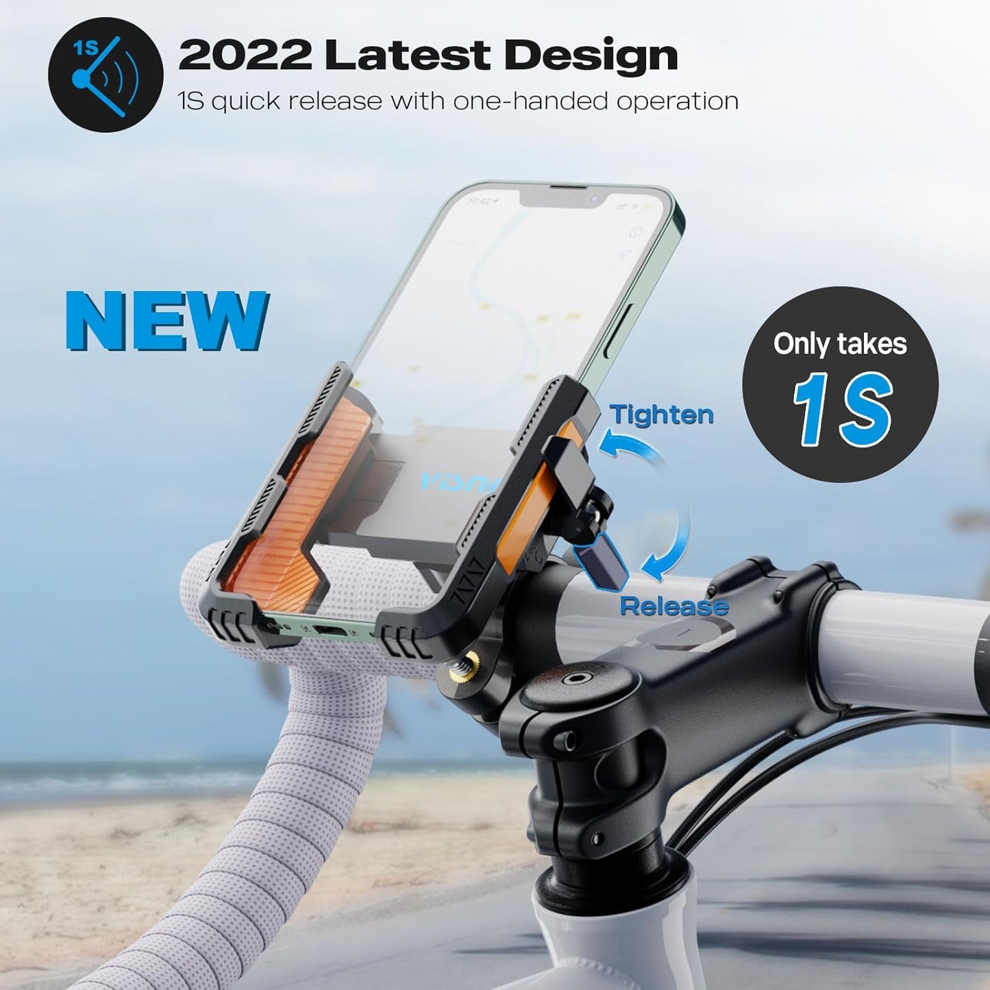 New Upgraded Bike Phone Mount Holder Two Connectors Quickly Lock and Release,360°Rotatable Bicycle Motorcycle Scooter Accessories Handlebar Phone Clip for 4.0"-7.0"" Smartphone (Orange)"