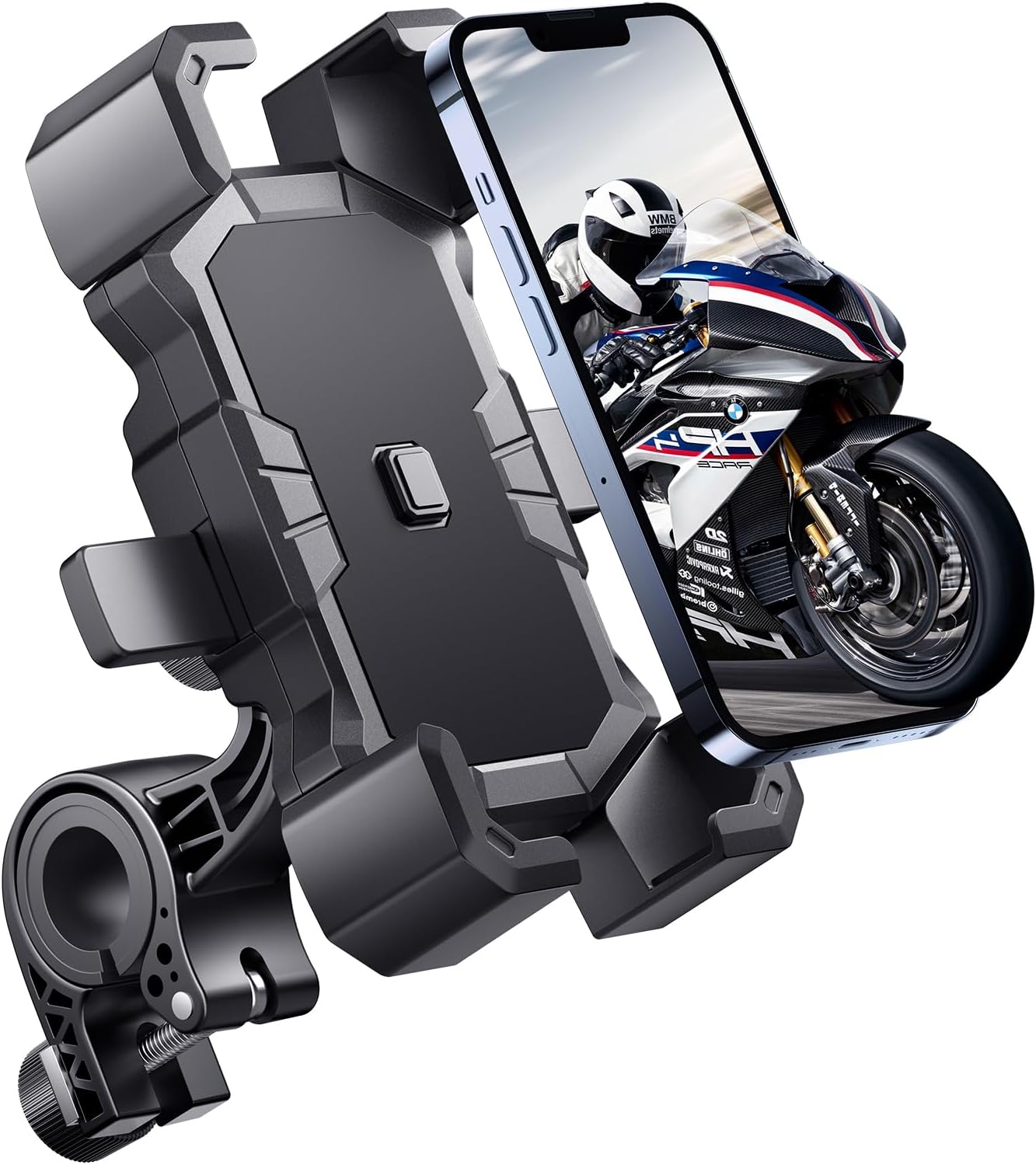 Bike Phone Holder Handlebar,Motorcycle Phone Mount,ATV Cell Phone Clamp,Scooter Phone Clip for iPhone 15 Pro Max14 13 12plus, Samsung S24Ultra S23 and More 4.7" to 7.0"" inch Phone"