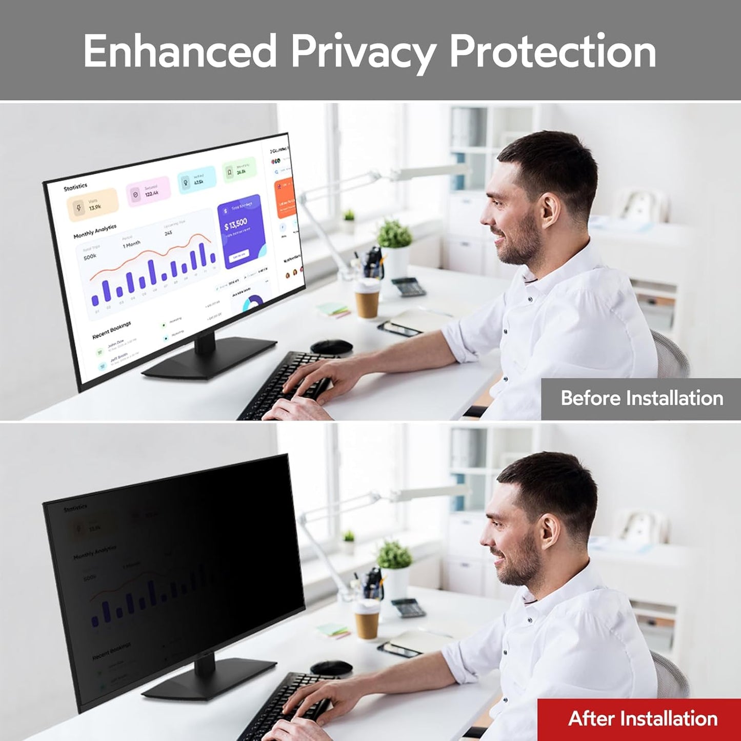 BERSEM 28 Inch Monitor Computer Privacy Screen Filter for 16:9 Ratio Removable Monitor Anti-Glare & Privacy Filters for 28 Inch, Anti Blue Light, Anti-Spy, Anti-Scratch, UV-Blocking