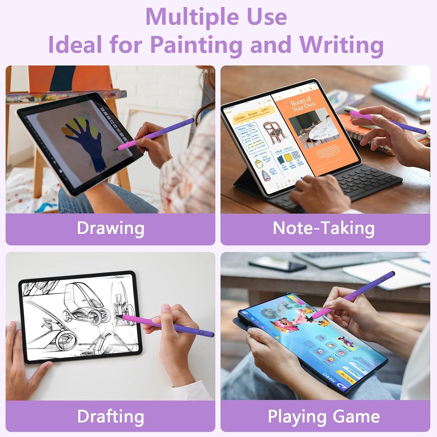 Stylus Pen for iPad 2018-2023 with Palm Rejection, Active Pencil for iPads 10th/9th/8th/7th/6th Gen, for iPad Pro 11/12.9 inch, for iPad Air 5th/4th/3th, for iPad mini 6th/5th Gen(Purple Rose Red)