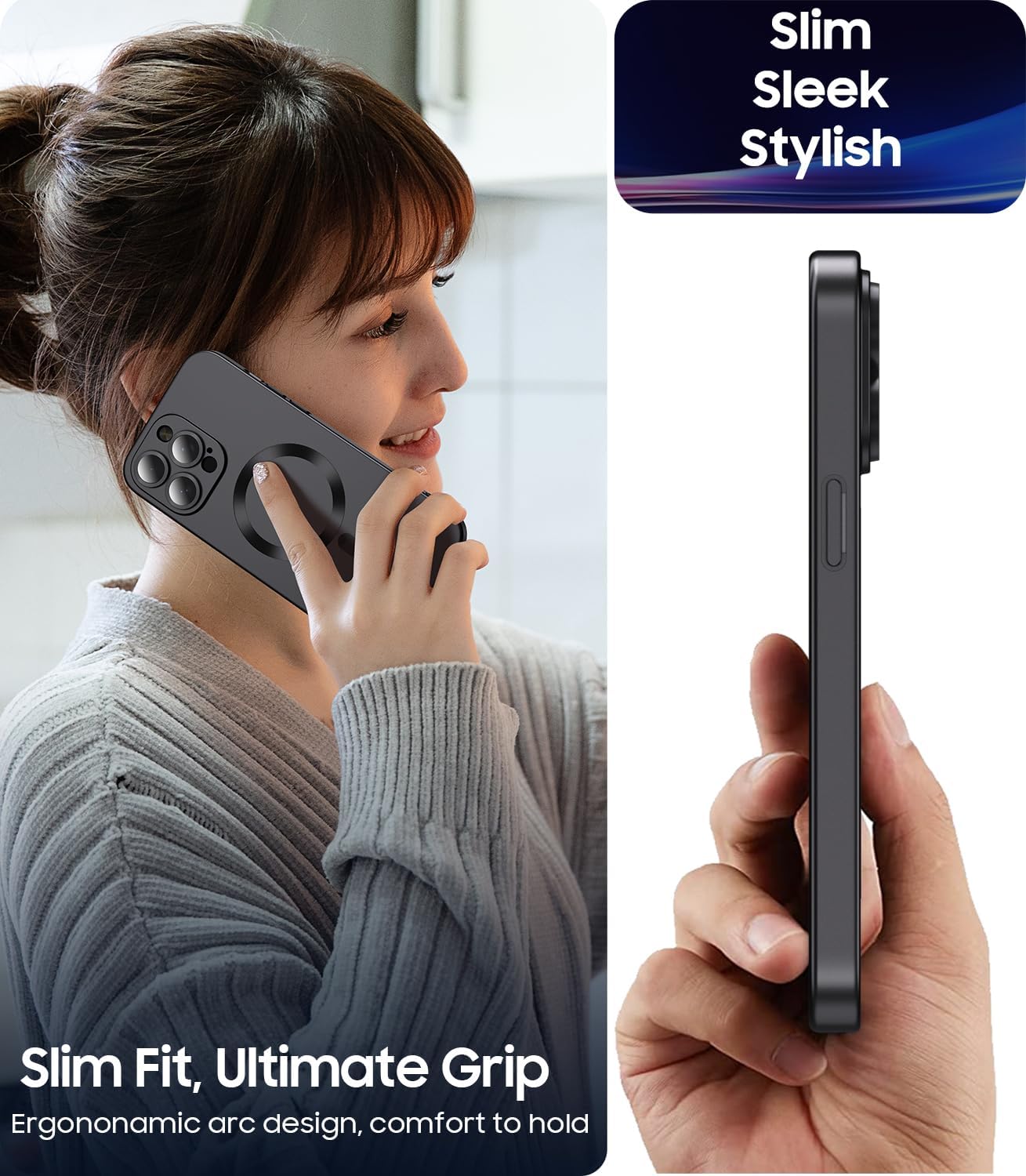Magnetic for iPhone 15 Pro Max Case [Compatible with MagSafe][Built-in Camera Lens Protector] Slim Soft Silicone Bumper Shockproof Metallic Luster Phone Case (Black)