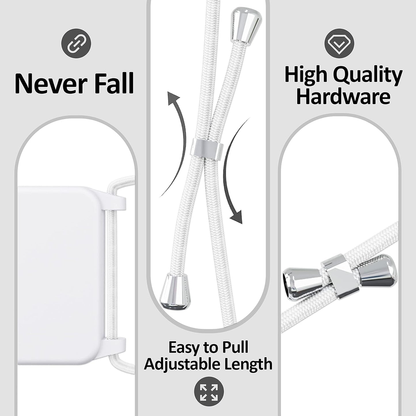 Blaspins Crossbody Strap Phone Case for iPhone 13 Pro Max, Adjustable Rope, Belt Neck Lanyard, String Detach Lanyard, Drop Proof Sturdy, Wrist Hand Free Protective Cover 6.7 inch 13 Pro Max - White