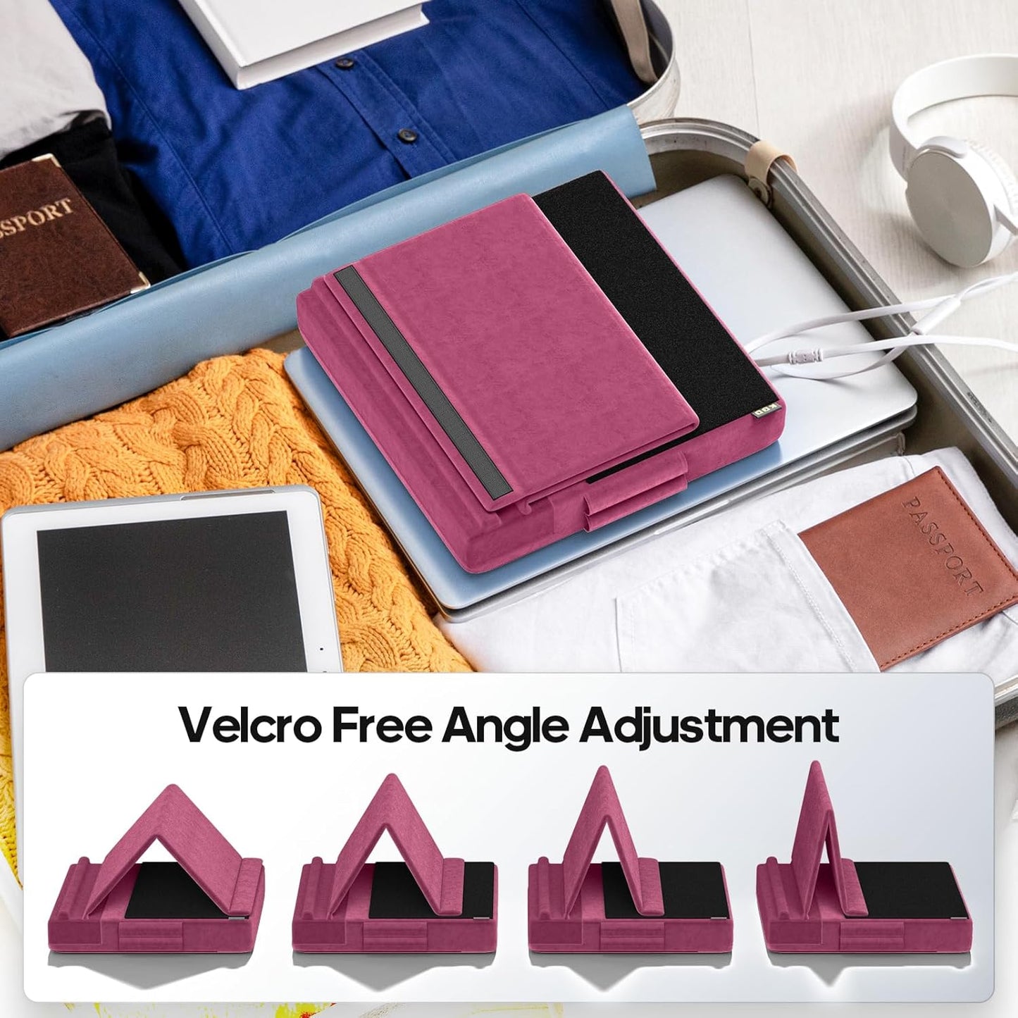 KDD Tablet Pillow Stand, Multi-Angle Viewing Ipad Holder for Lap, Bed and Desk, Foldable Soft Pad Dock with Stylus Mount Compatible with Ipad Pro 12.9, 10.5, 11, Air, Mini, Phones, Books, E-Reader