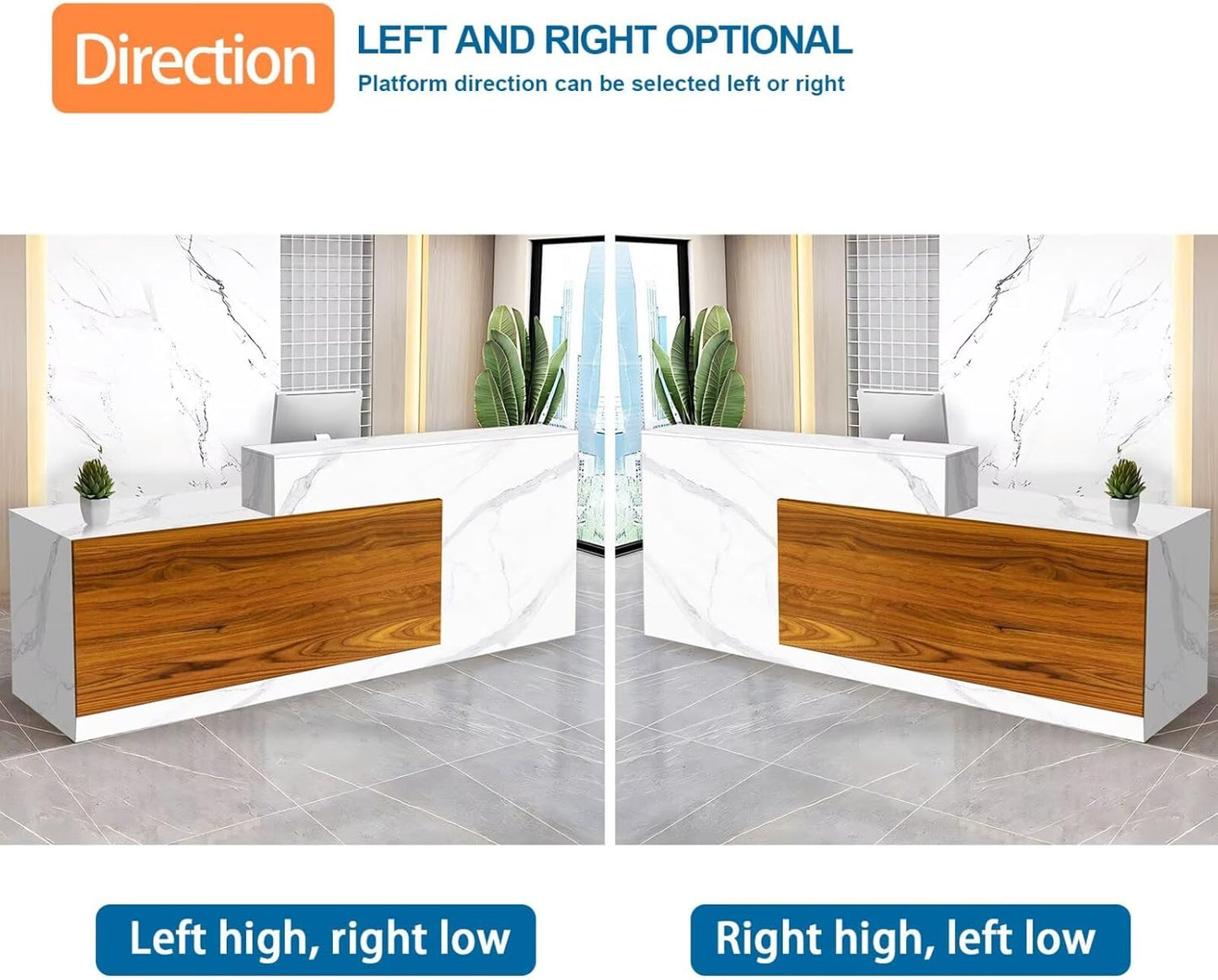 Reception Desk with Counter Modern Checkout Counter with Lockable Drawer Keyboard Tray Receptionist Desk for Office Salon Reception Table B Right 59inch/150cm