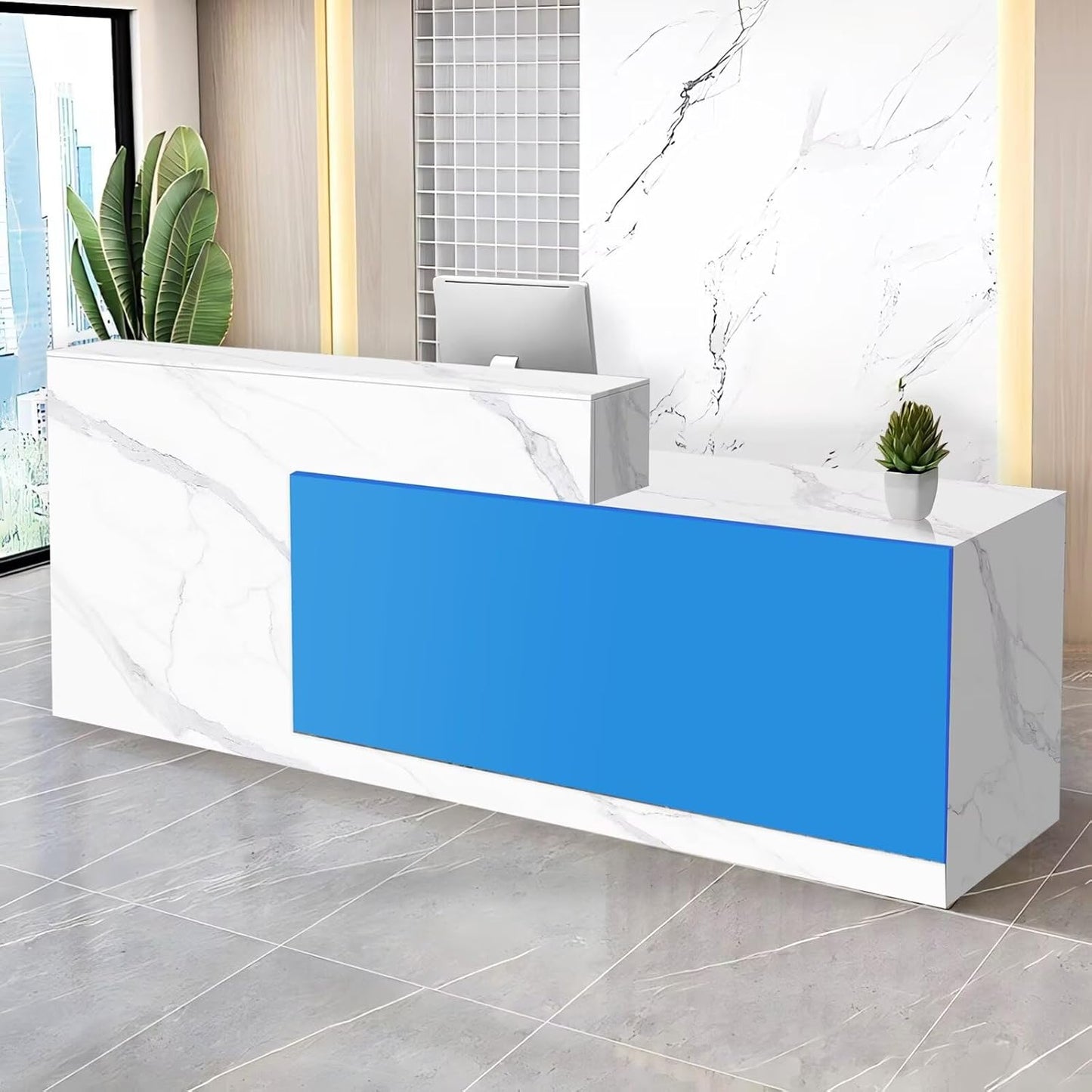 Reception Desk with Counter Modern Checkout Counter with Lockable Drawer Keyboard Tray Receptionist Desk for Office Salon Reception Table V Right 51inch/130cm