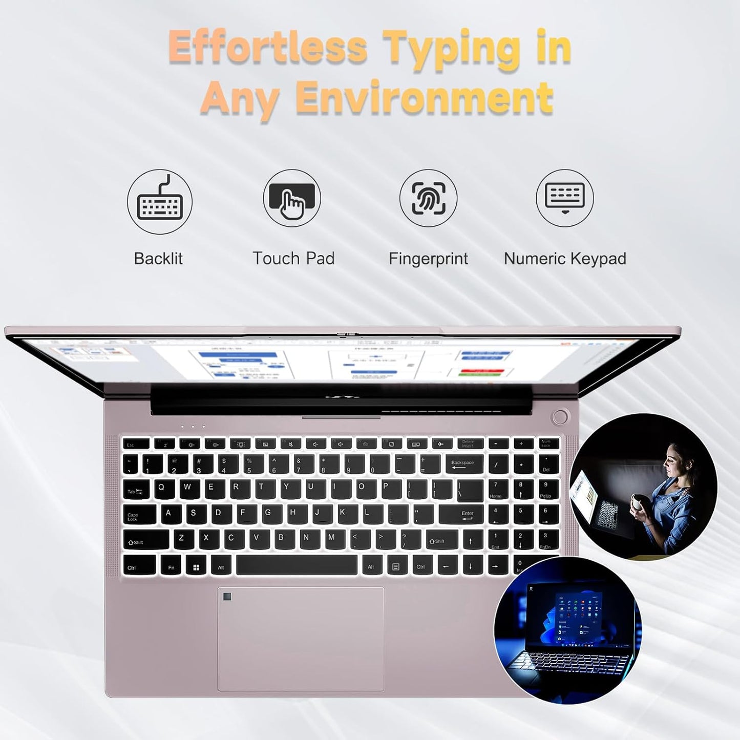 NIMO 15.6 inch Laptop FHD, AMD Ryzen 5 3500U, 8 GB RAM, 256 GB SSD, Windows 11, Backlit Keyboard, Fingerprint Reader, 65W PD, Lightweight Computer for Work and Homeschooling,Rose