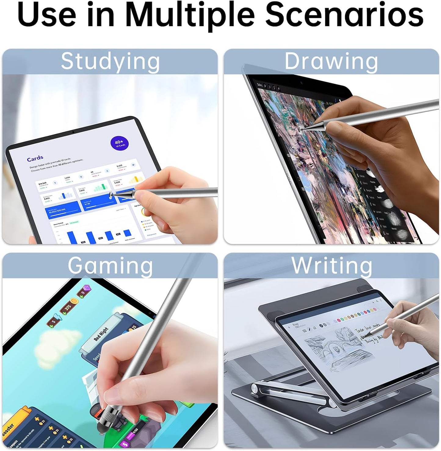 Bopomofo Stylus (5 Pcs), 2-in-1 Stylus Pen for Touchscreen, High Precision and Sensitivity, Suitable for iPhone/ipad/Android Tablets, Compatible with All Touch Screens,Silver