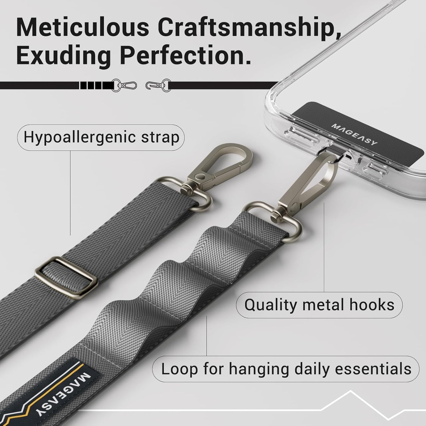 MAGEASY Universal Cell Phone Lanyard Crossbody - Anti-Theft Crossbody Phone Strap for iPhone 16 Pro Max & Most Smartphones, for Men & Women | 20mm (Concrete Gray)