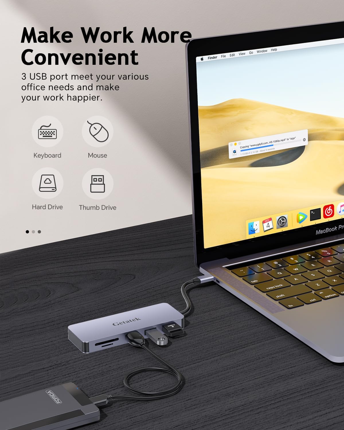 USB C Hub, 7 Ports USB C Multiport Adapter with 4K HDMI, 100W PD Charging, USB 3.0 5Gbps Data Port and 2 USB 2.0，TF/SD Card Reader, for MacBook Air, MacBook Pro, iPhone 15, iPhone 15 Pro Max