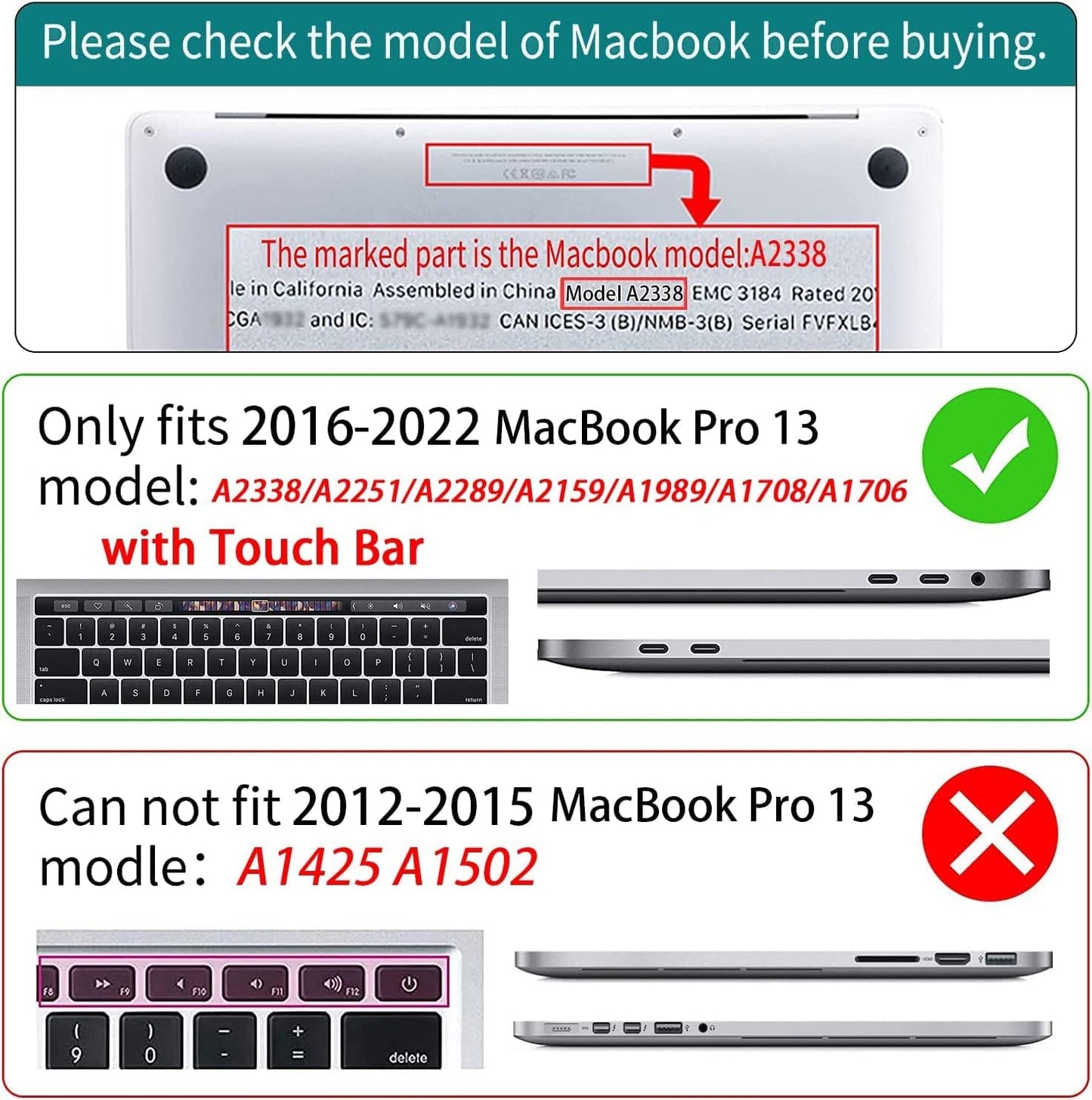 Teryeefi Compatible with MacBook Pro 13 inch Case 2022 2020-2016 Release Model: A2338 M2/M1 A2251 A2289, Plastic Hard Shell Case & Keyboard Cover for MacBook Pro 13 with Touch Bar, Forest