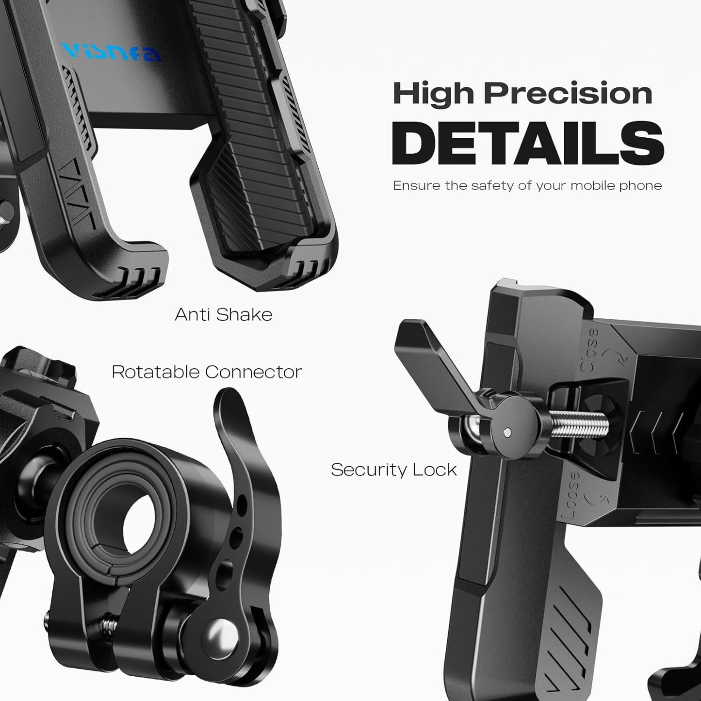 New Upgraded Bike Phone Mount Holder Two Connectors Quickly Lock and Release,360°Rotatable Bicycle Motorcycle Scooter Accessories Handlebar Phone Clip for 4.0"-7.0"" Smartphone (Black)"