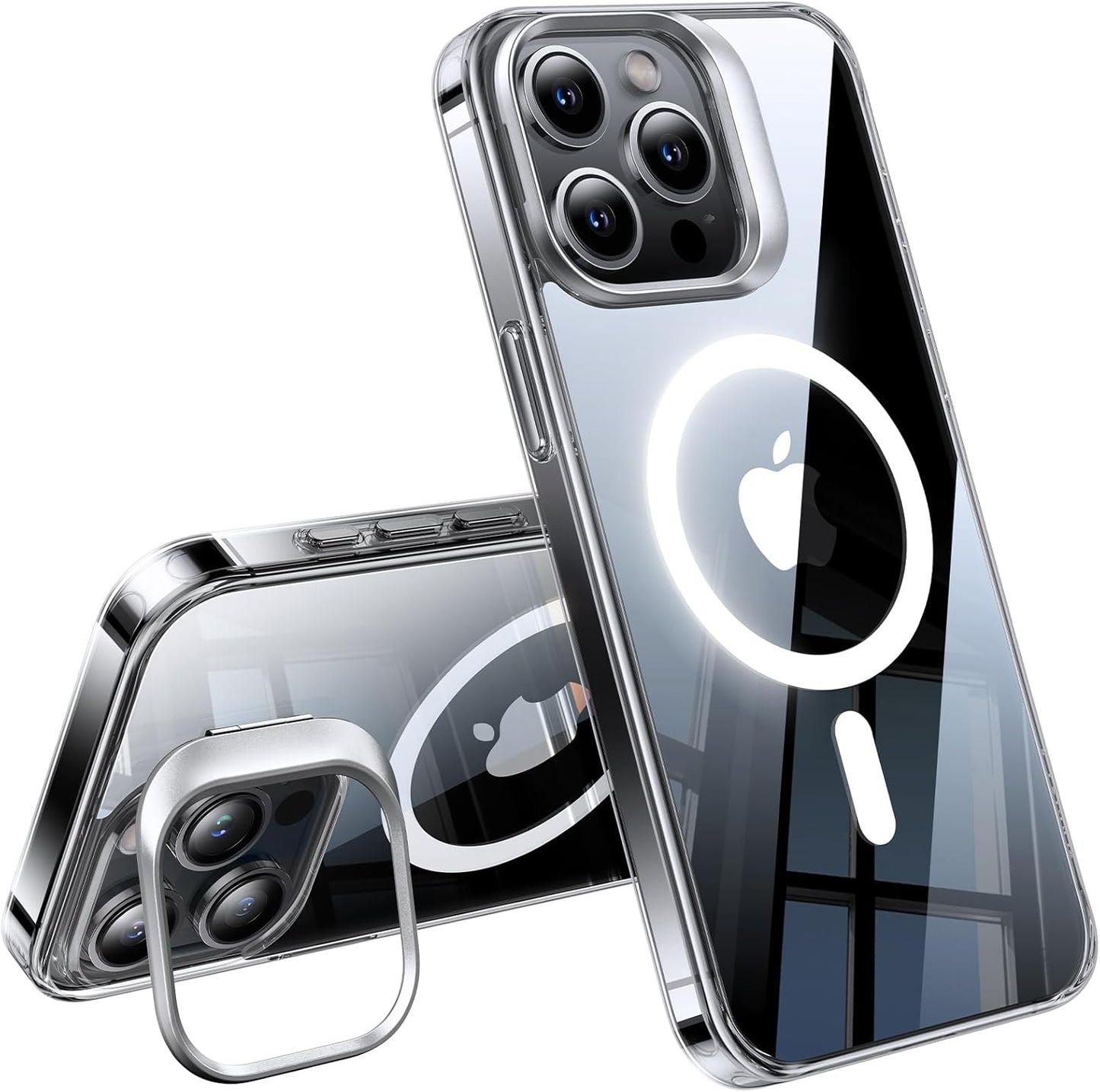 TORRAS Magnetic Kickstand for iPhone 15 Pro Case, [Compatible with MagSafe] [Built-in Camera Stand], Dual Camera Protection Mil-Grade Shockproof Anti-Yellowing Kickstand Case, Crystal Clear, 6.1""
