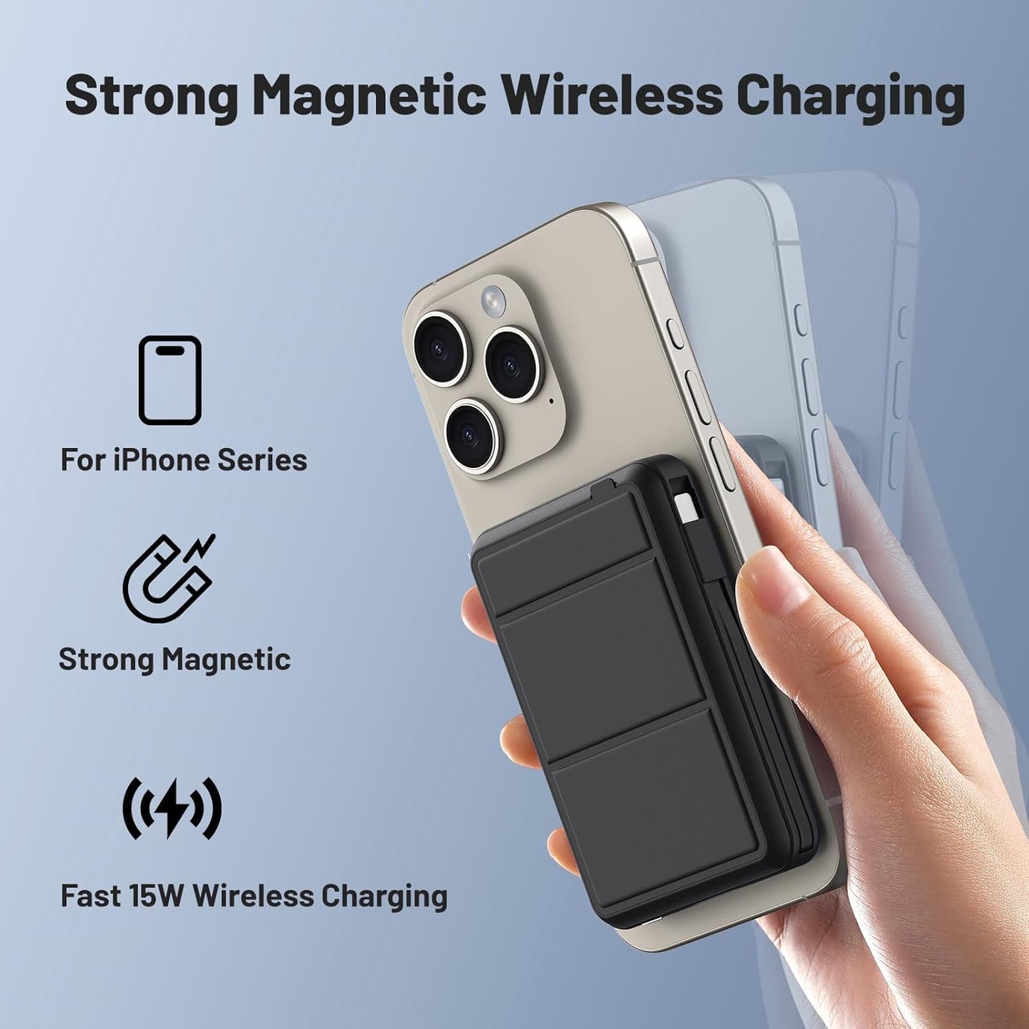 Azmuth for Magsafe Battery Pack, 10000mAh Magnetic Power Bank 22.5W PD Fast Charging with USB-C Cable LED Display Wireless Portable Charger for Magsafe with Stand for iPhone 16/15/14/13/12/Pro/Pro Max
