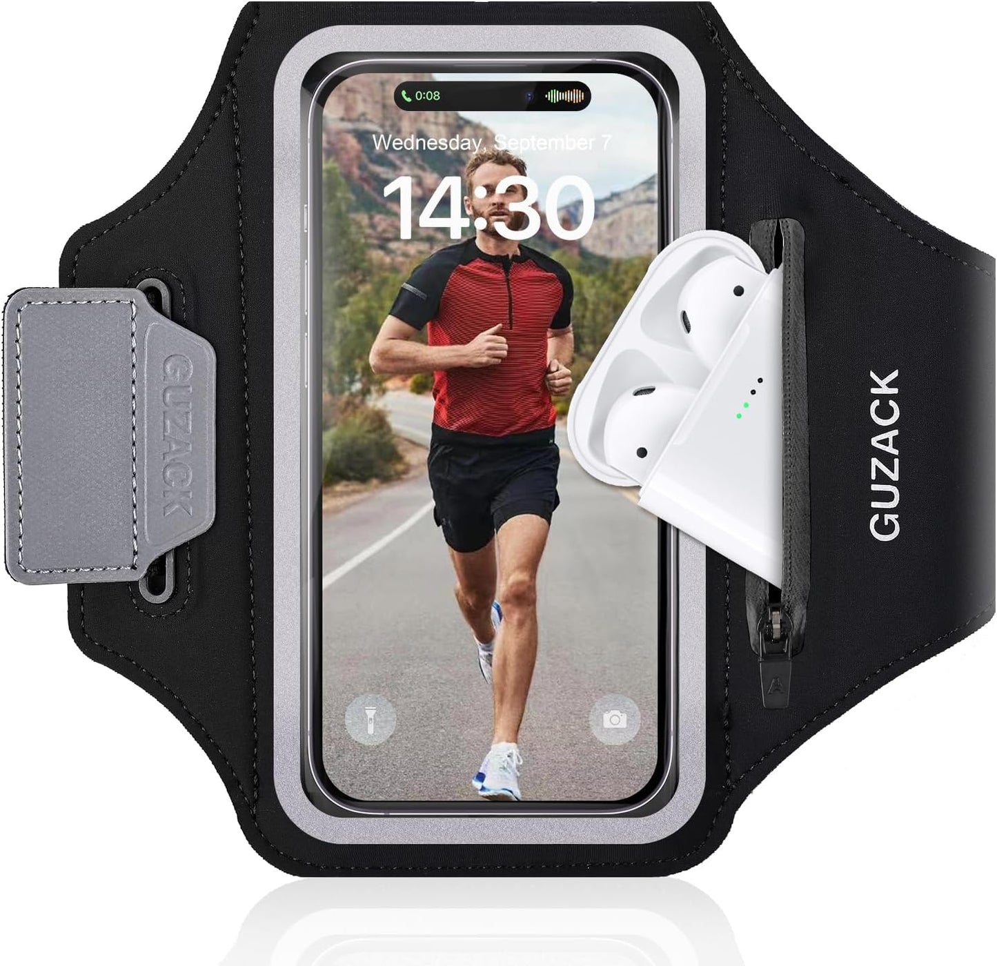 Running Armband with Earphone Pouch & Card Slot, Running Phone Holder for iPhone 16 15 14 Pro Max Plus Galaxy S25 S24 S23 Ultra, Up to 6.8" Phones"
