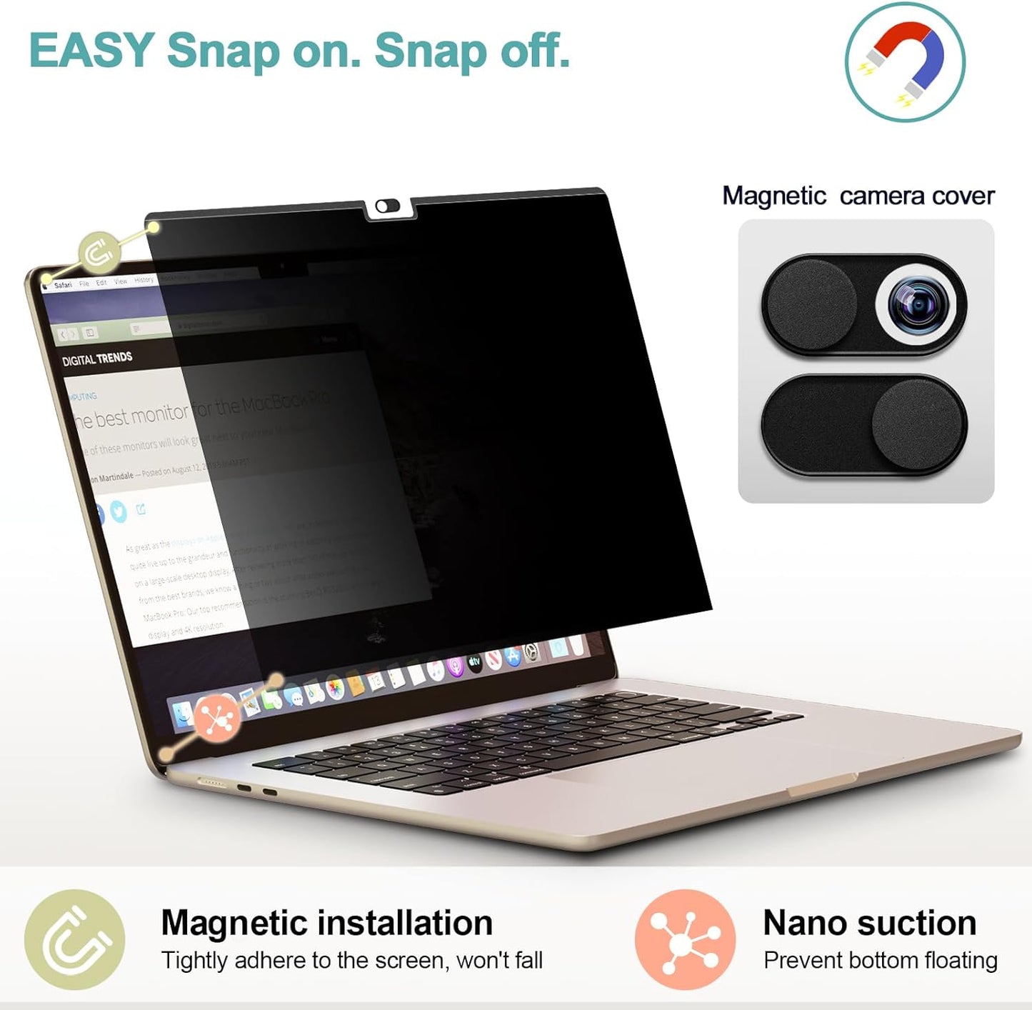IPROKKO Magnetic MacBook Privacy Screen Protector, Compatible with MacBook Air 15Inch (2023-2025, M2 M3 M4) - A2941 A3114 A3241, Removable Matte Anti Glare Blue Light Filter for Mac Air 15.3" Laptop"