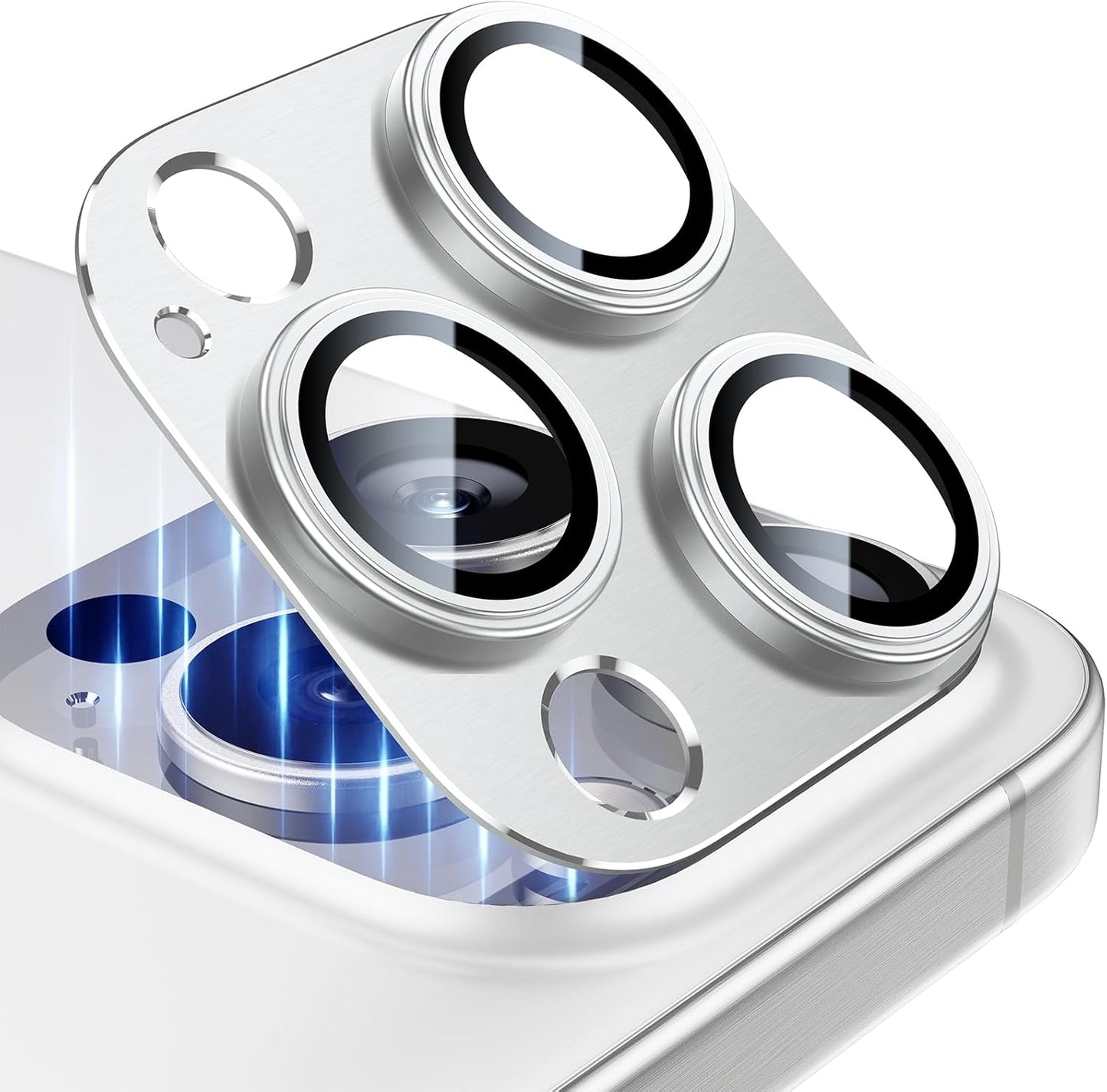 Esanik Upgrade 2 Pack for iPhone 16 Pro/iPhone 16 Pro Max Camera Lens Protector, Aluminum Alloy Metal matte Case Tempered Glass Camera Screen Cover, Scratch Resistant Case Friendly (White Titanium)