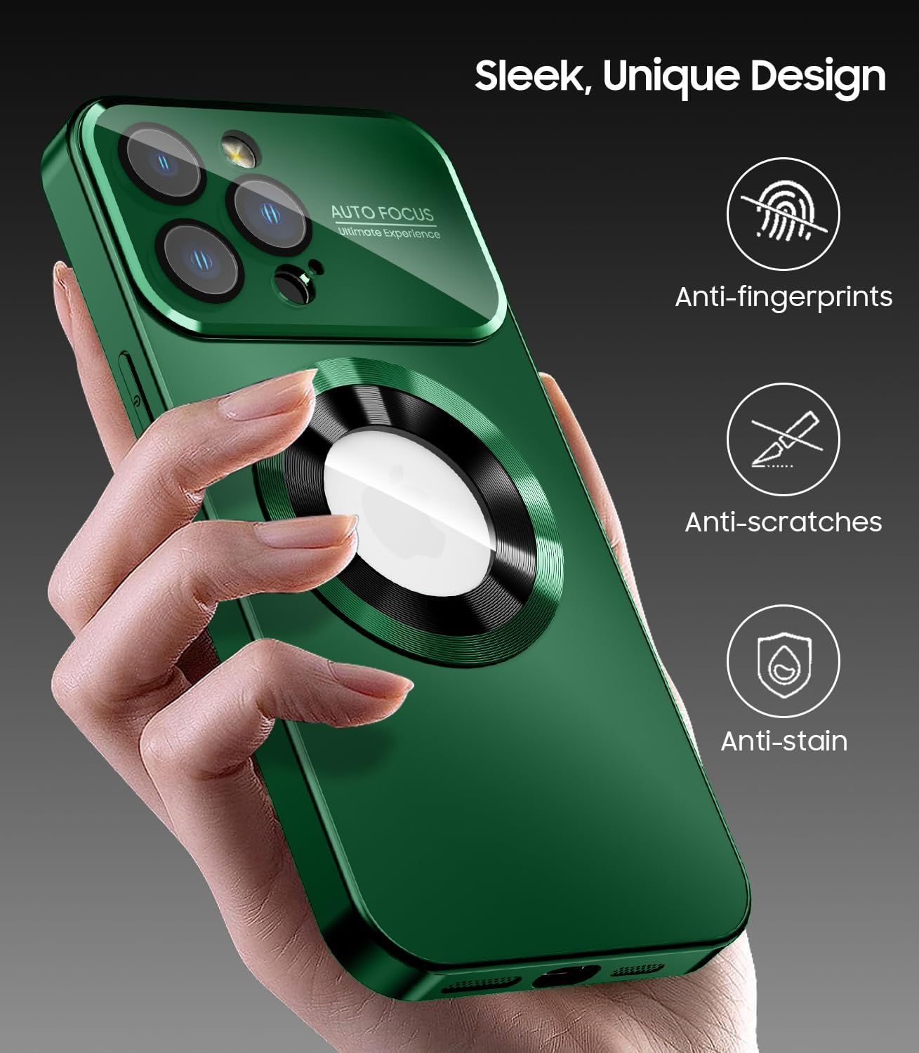 Magnetic for iPhone 14 Pro Max Case, Compatible with MagSafe, Built-in Camera Lens Protector, Logo View, Military Grade Drop Proof Phone Case Cover, Green