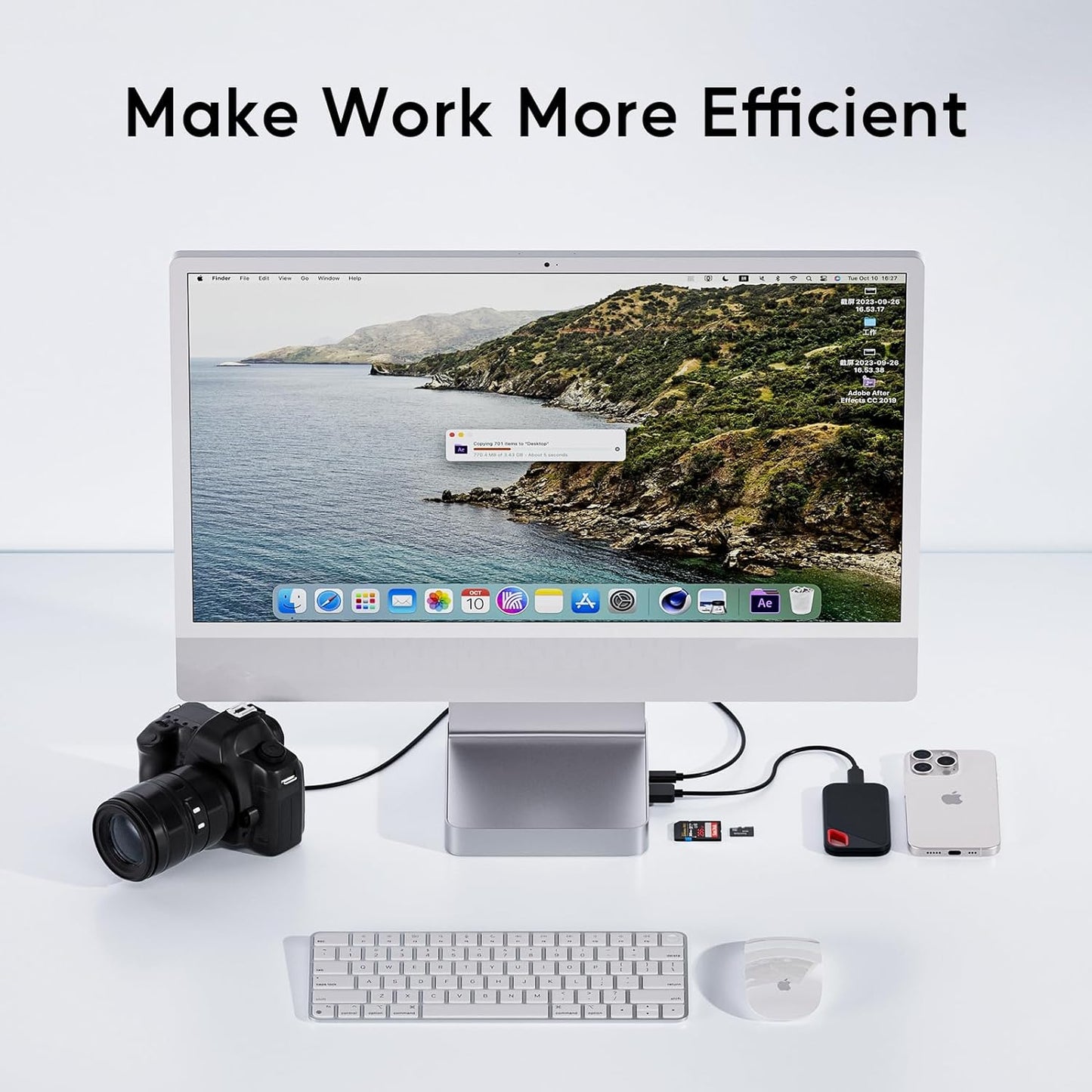 USB C HUB for iMac 24 inch 2021/2023/2024, PULWTOP USB Hub Adapter iMac Accessories for i-Mac M1/M3/M4 with USB C 10Gbps 3*USB A SD/TF, Docking Station Support Expand M.2 SSD (Not Included), Silver