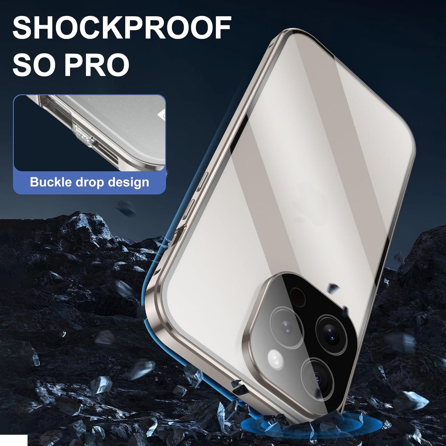 Jonwelsy Anti Peeping Case for iPhone 15 Pro (6.1"), 360 Degree Front and Back Privacy Tempered Glass Cover, Magnetic Adsorption Metal Bumper (Blue)