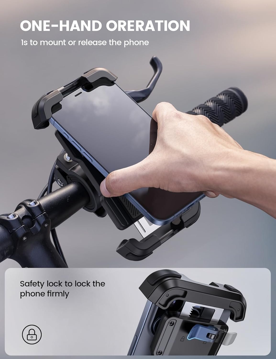 Lamicall Bike Phone Mount Holder - Motorcycle Phone Mount, Adjustable Cell Phone Holder, Bicycle Scooter Handlebar Cradle Clip for iPhone 16 Pro Max/Plus, iPhone 15 Plus, iPhone 14 and 4.7-6.8" Phone"