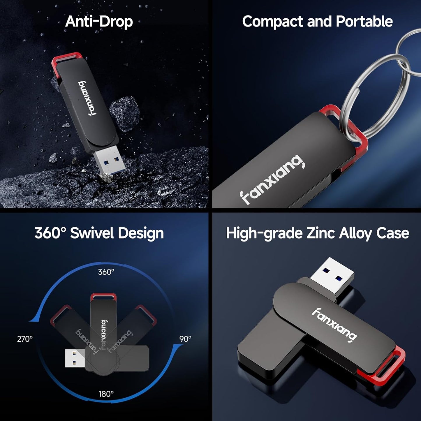 2 Pack 256GB USB Flash Drive, Metal Thumb Drives, USB 3.2 Up to 200MB/s Type A Memory Stick for Storage and Backup, F309