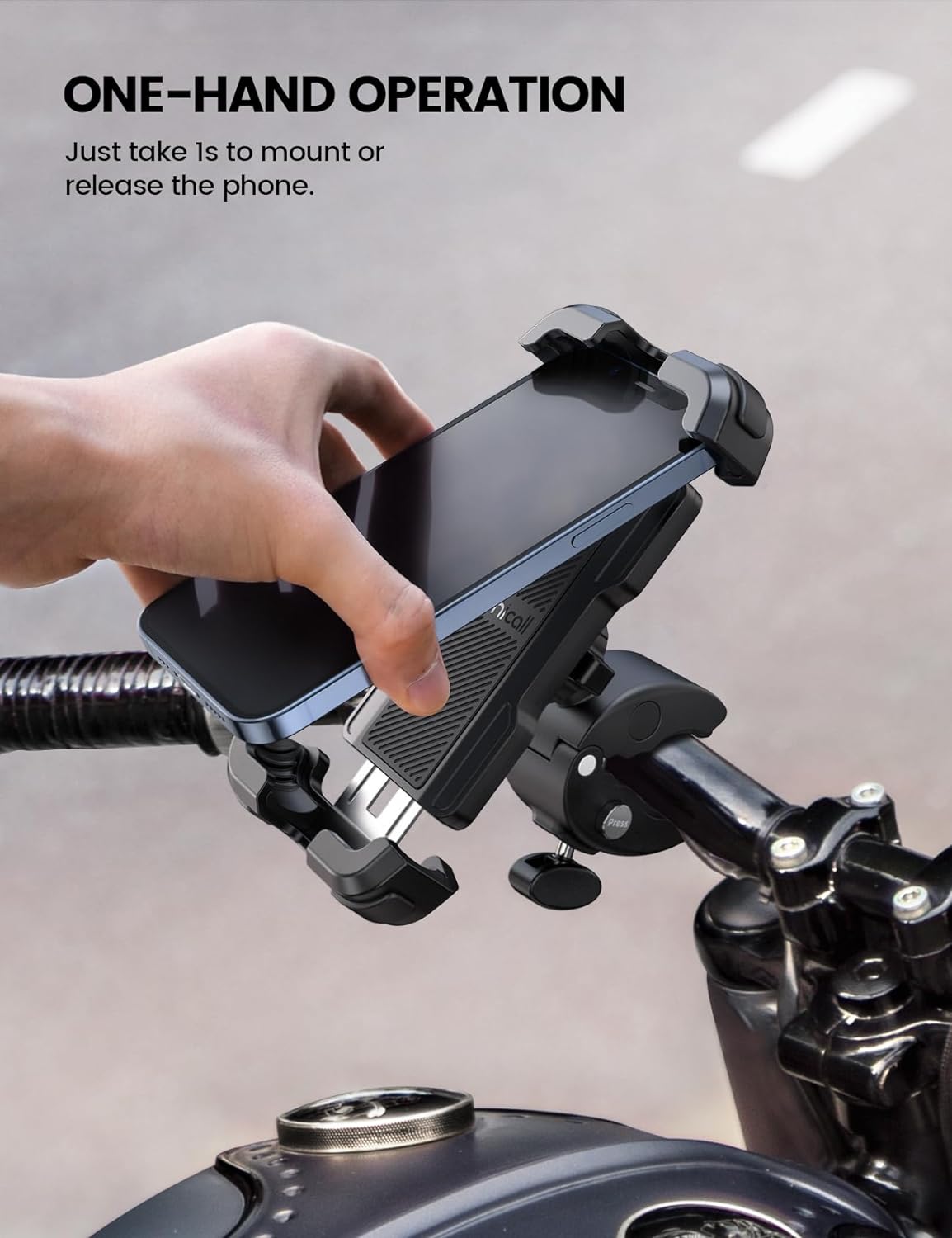 Lamicall Motorcycle Phone Mount, Bike Phone Holder - [Metal Lock] Upgrade Quick Install Handlebar Clip for Bicycle Scooter, Cell Phone Clamp for iPhone 16 15 14 Pro Max, Galaxy, 4.7-6.8" Phones"
