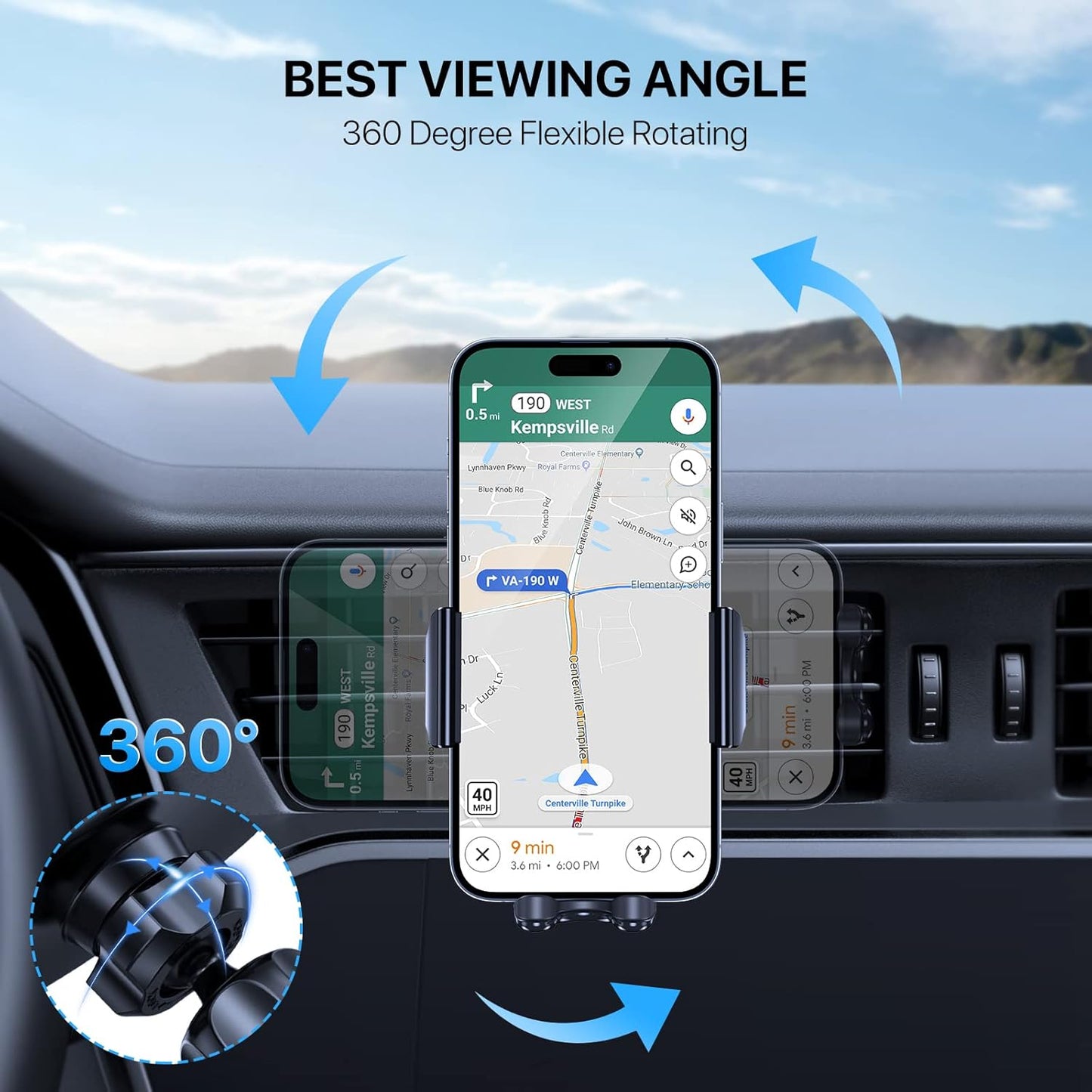 Miracase Upgraded-2nd Generation Universal Phone Holders for Your Car, 3 in 1 Air Vent Car Phone Holder Mount Compatible with iPhone 16/15/14/13/12/11 Series and All Phones