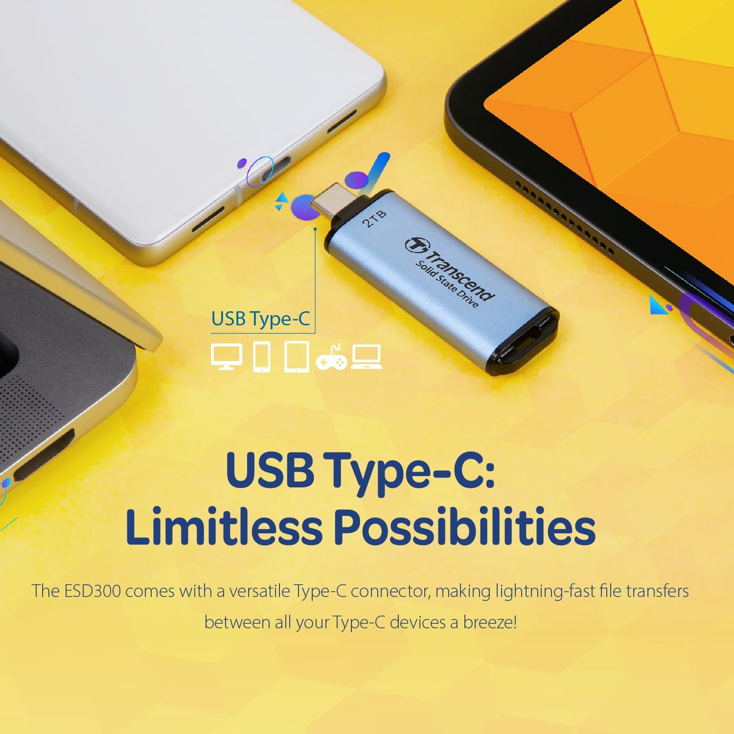 Transcend 1TB External SSD, USB 3.2 Gen2, Up to 1,050MB/s, Portable SSD with Type C, for Steam Deck, ROG Ally, MSI Claw, Windows & Mac, iPhone, iPad, Android, PS5, Xbox, Smart TV, Sky Blue