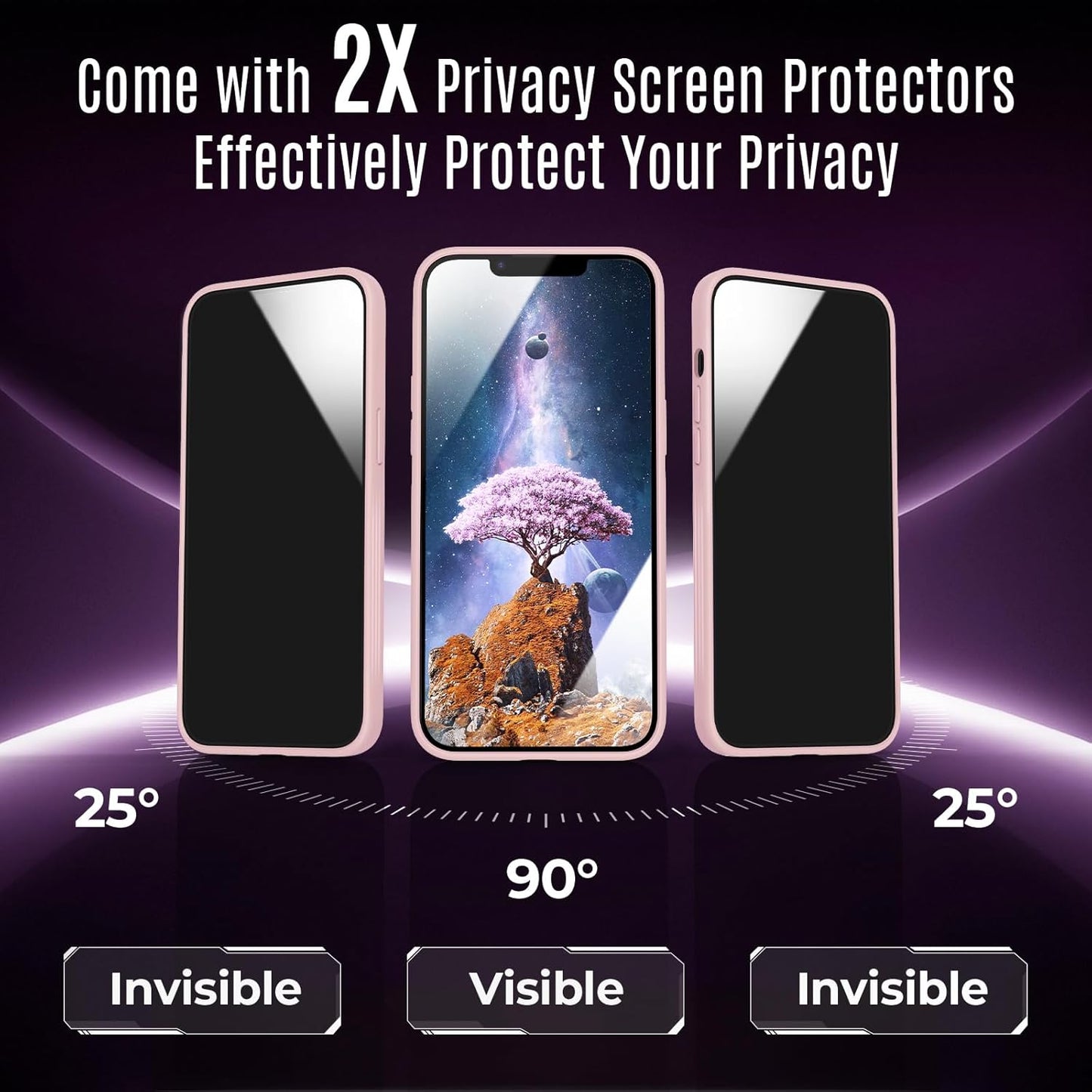 Designed for iPhone 12 Pro Max Case, Compatible with MagSafe, with Privacy Screen Protectors X2, [Camera Protection] [15FT Military Drop Protection] Shockproof Phone Case, 6.7", Pink