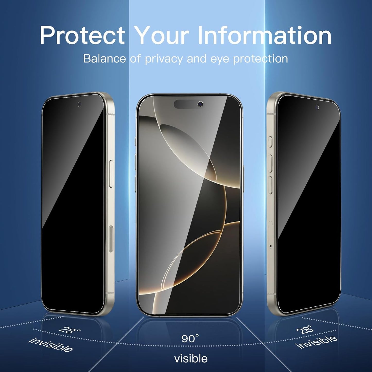 NEW'C 3 Pack Privacy for iPhone 16 Pro Screen Protector (6.3 inches), Anti-Spy Tempered Glass Film,Enhanced 28 Degree Privacy Angle - Easy installation tool included