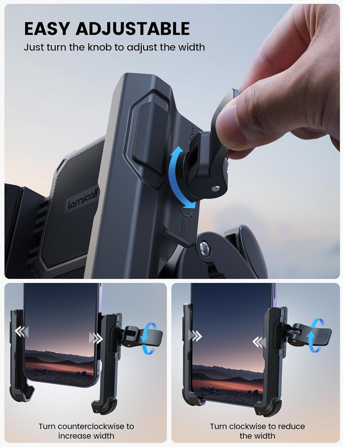 Lamicall Motorcycle Phone Mount Holder - [Camera Friendly] [1s Lock] Bike Phone Holder Handlebar Clamp, Bicycle Scooter Phone Clip, for iPhone 16 Pro Max, 15 14 13, Galaxy S25 Ultra, 4.7-7" Phones"