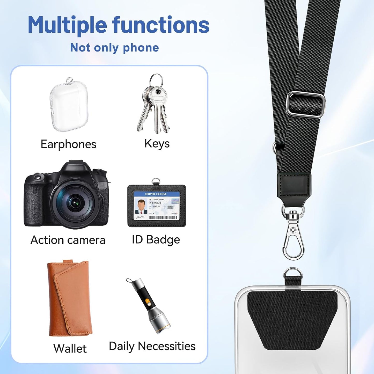 Doormoon Cell Phone Lanyard, Cellphone Lanyard Universal Adjustable Phone Neck Strap Leash Charm Phone Accessorie for Smartphone Safety Tether System, 2 Pack, Black Purple