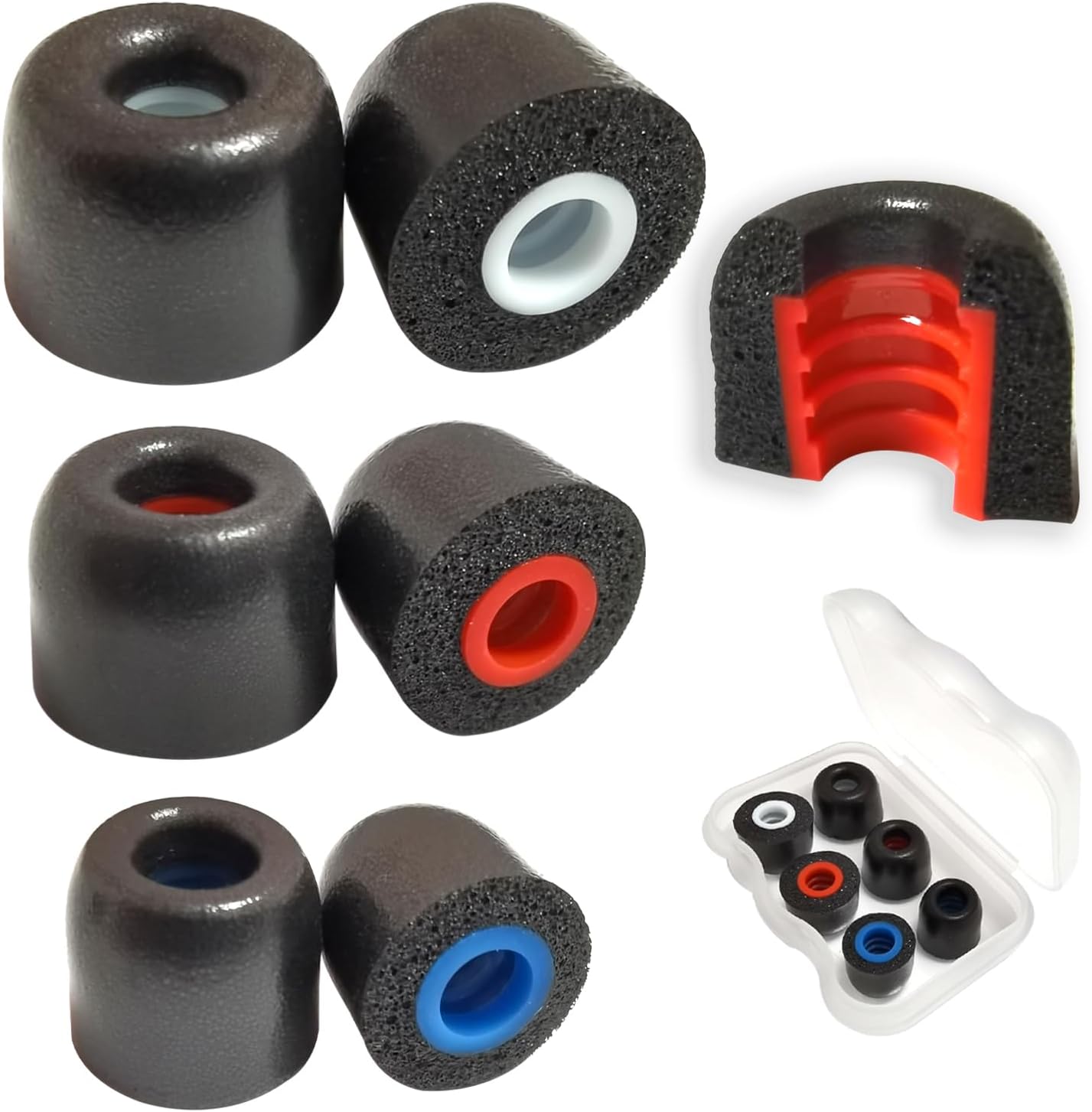 Memory Foam Earbuds Tips Replacement Fit 4.0mm-5.5mm Isolation Noise Replacement Foam Ear Tips for in-Ear Earphones with Storage Box